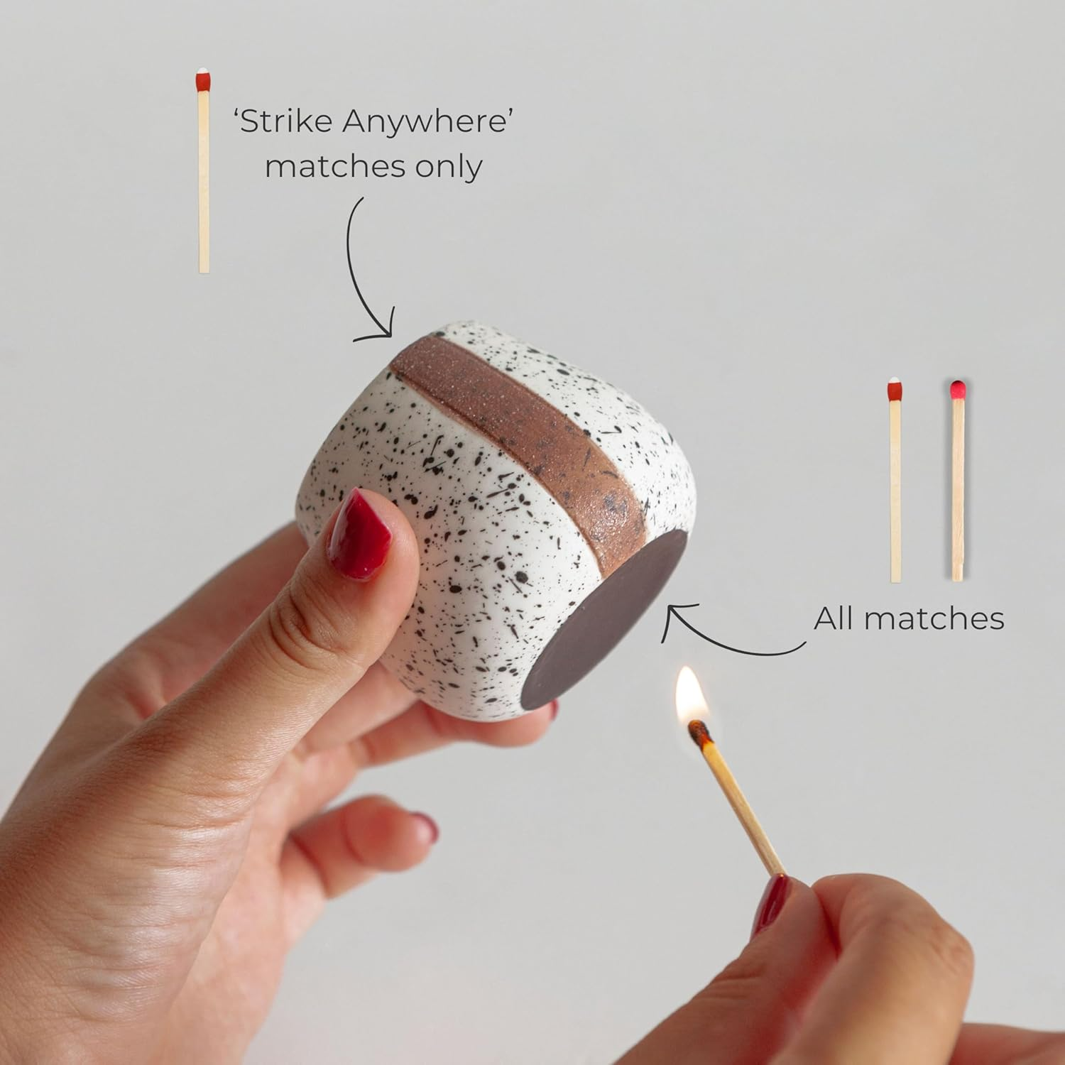 Ceramic Match Holder with Striker - Set of 2 - Cute and Fancy Matches in a Jar - Decorative Modern Home Decor Gifts - Mantel Decorations - Matches NOT Included image number 1