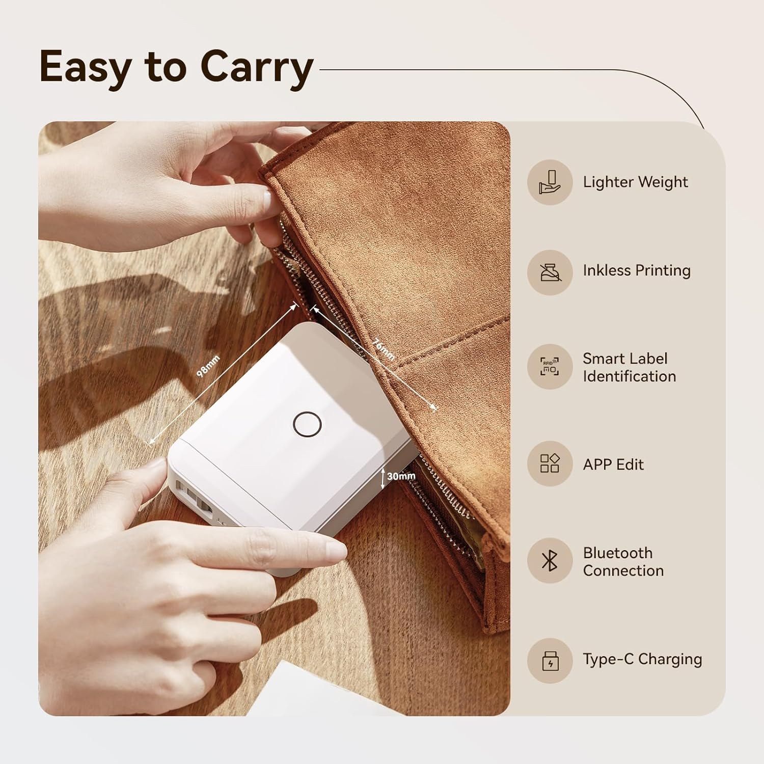 NIIMBOT D110 Upgraded Label Maker, Mini Label Printer, Portable Label Maker Machine with Tape Bluetooth Thermal Labelling Machine Small Sticker Printer for Home Kitchen School Office Store, White image number 3