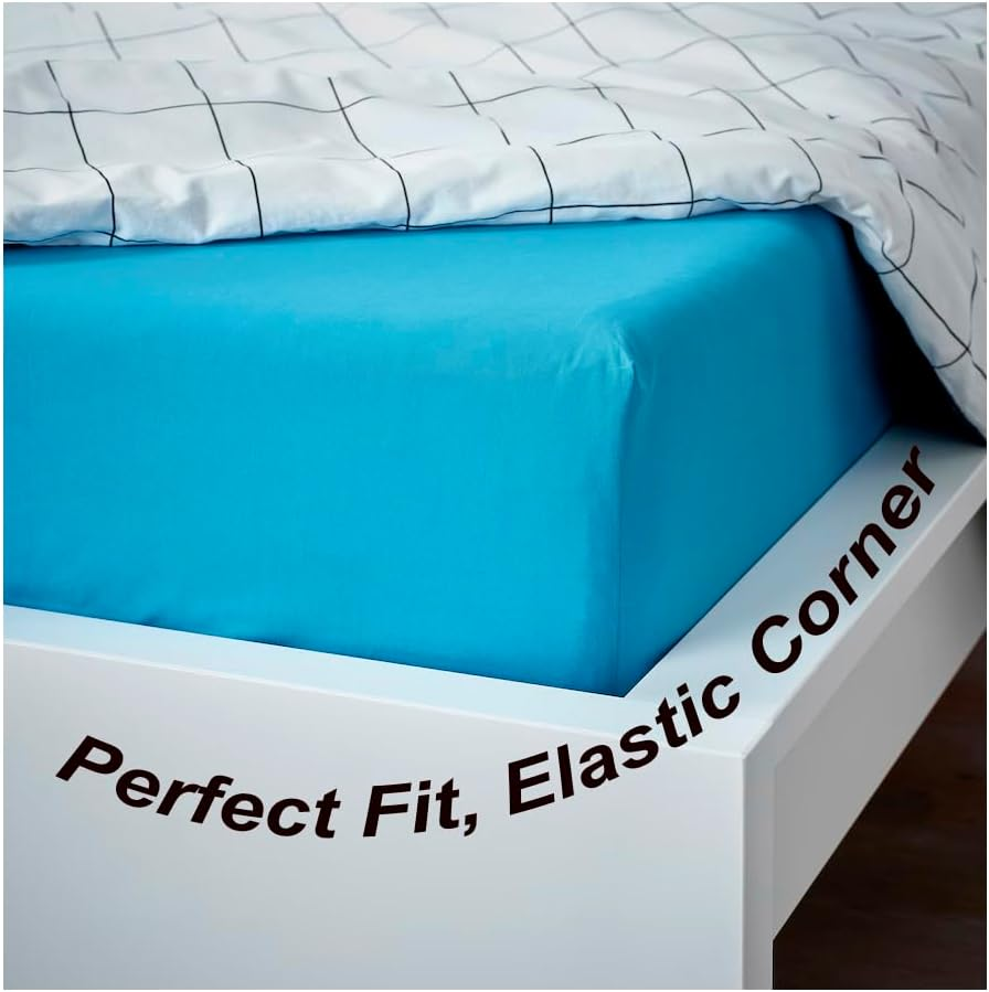 Flat Sheet - Pillowcase, Mattress Cover, Brushed Microfibre, Flat Sheet for Beds (90Cm, 105Cm, 135Cm, 150Cm and 180Cm) Bedding Set (Blue, Bed 135 X 200 Cm, Fitted Sheet) image number 2