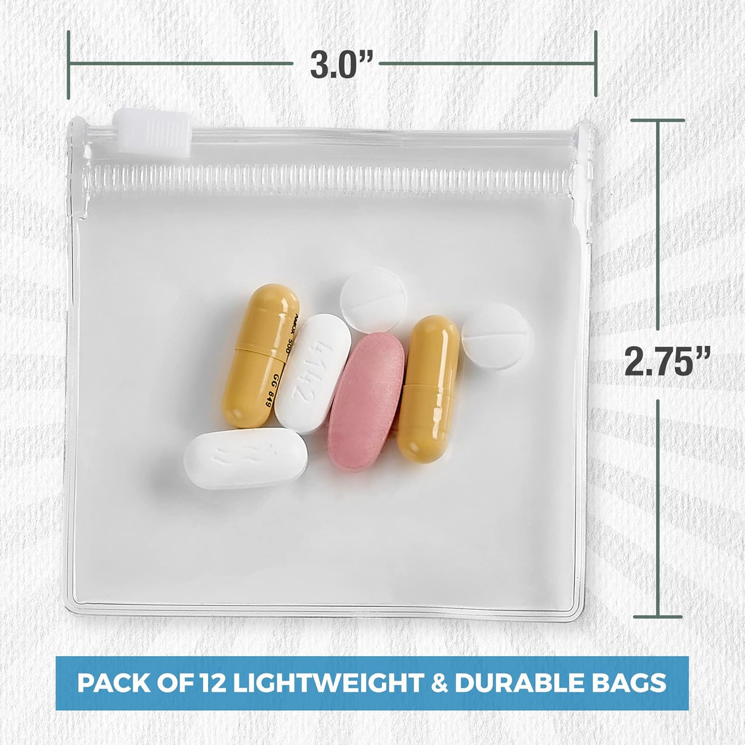 Zippered Pill Pouch Bags - 12 Pcs, Slide Lock Clear Plastic Mini Bags, Bpa-Free for Pills Vitamins, Supplements, Medications, Jewelry, Crafts, Small Objects - Self-Sealing, Reusable, Travel-Friendly