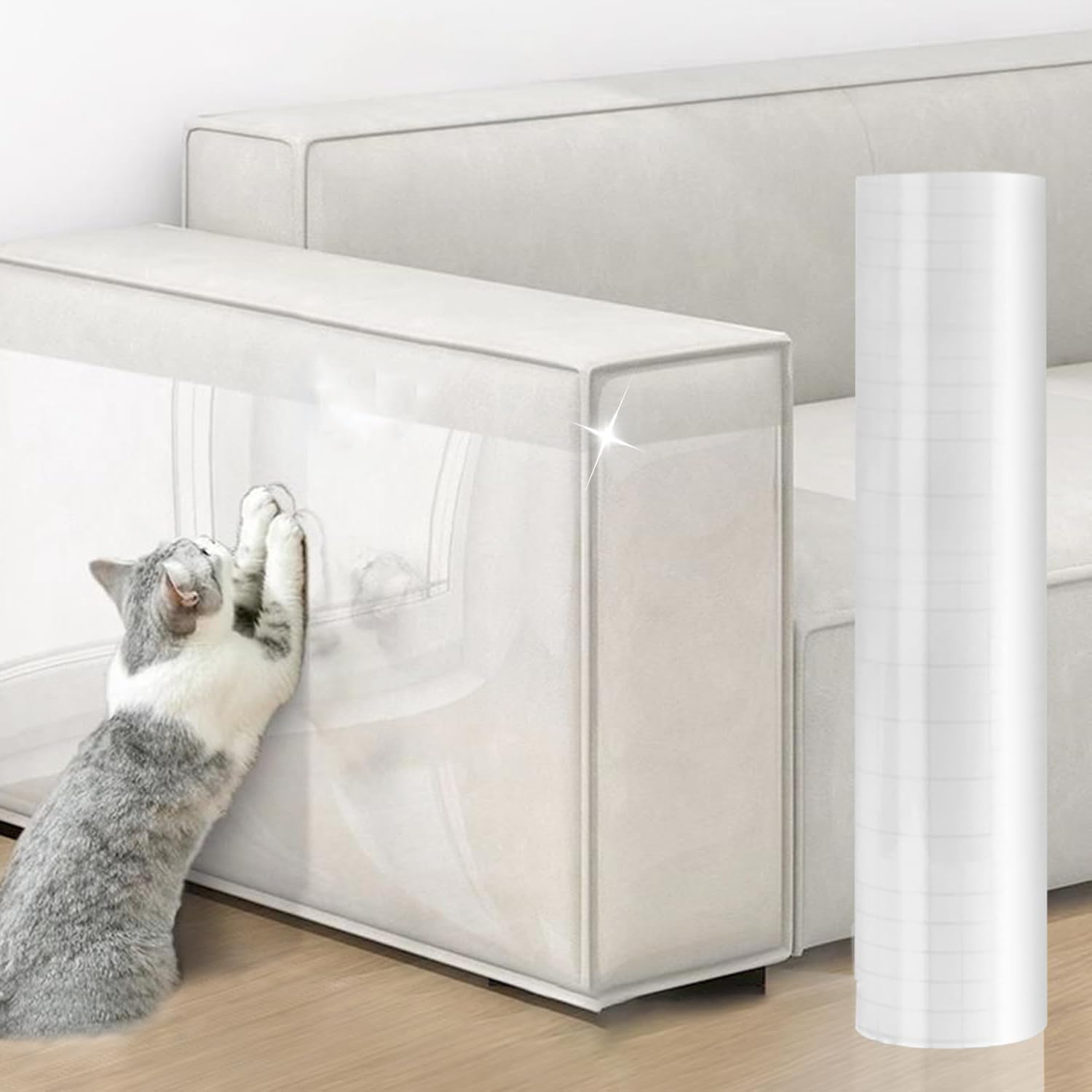 Heyinova Cat Scratch Furniture Protector,Cat Scratch Furniture Protector,100% Transparent Cat Scratches Deterrent Tape,Furniture Protector for Couch,Suitable for Sofas/Walls/Mattresses(500 * 30Cm) image number 3