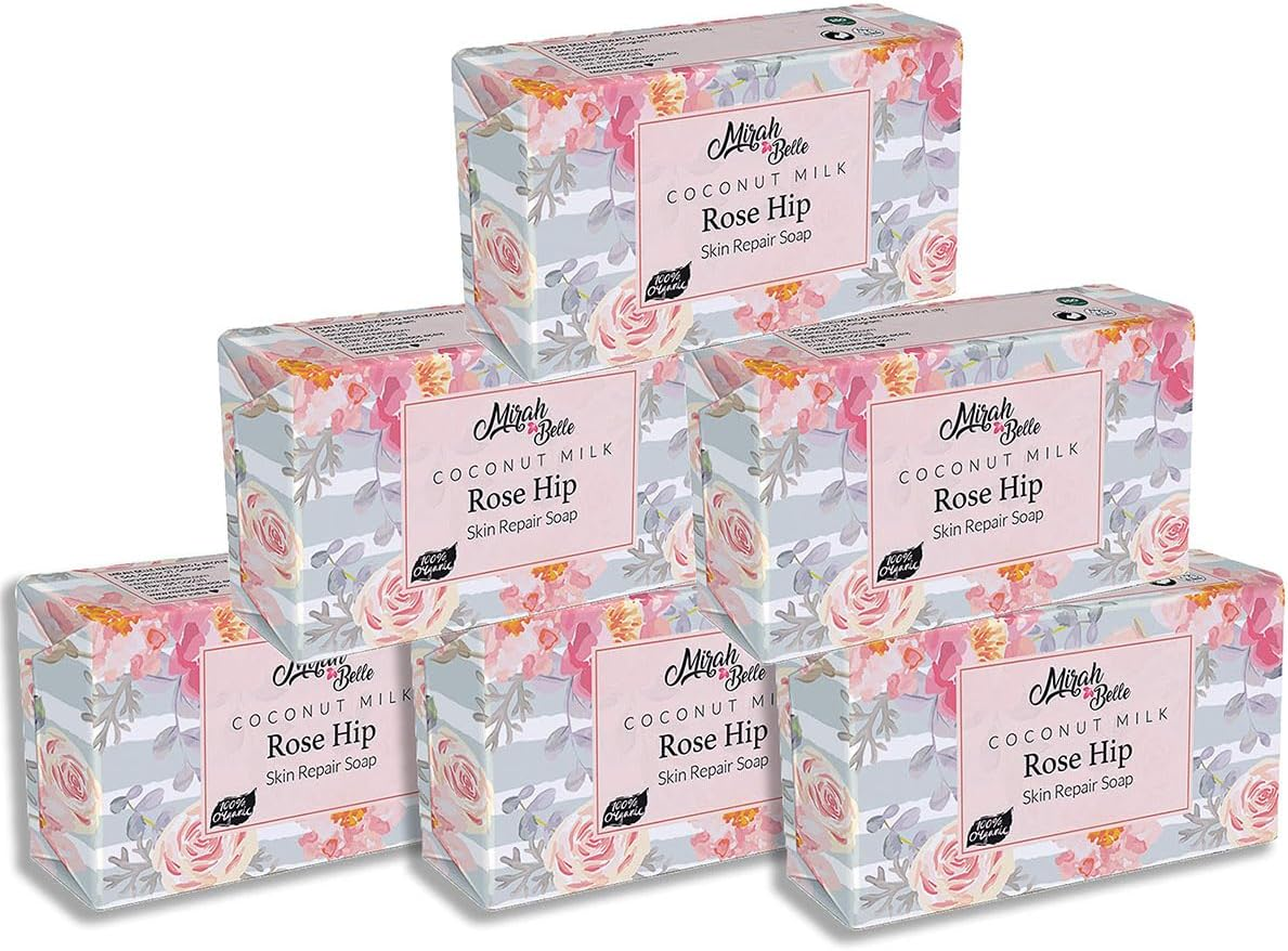 Mirah Belle Coconut Milk, Rose-Hip Soap (Pack of 6-125 Gm) - for Dry and Rough Skin - Moisturising and Smoothening - Handmade, Vegan and Cruelty Free - 750 Gm image number 3