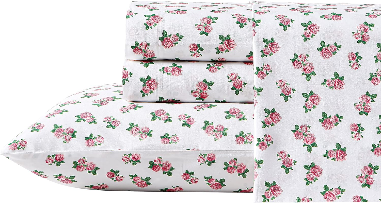 Betsey Johnson- Queen Sheet Set, Cotton Percale Bedding Set, Crisp & Cool, Lightweight & Breathable (Teeny Tiny Roses, Queen) image number 2