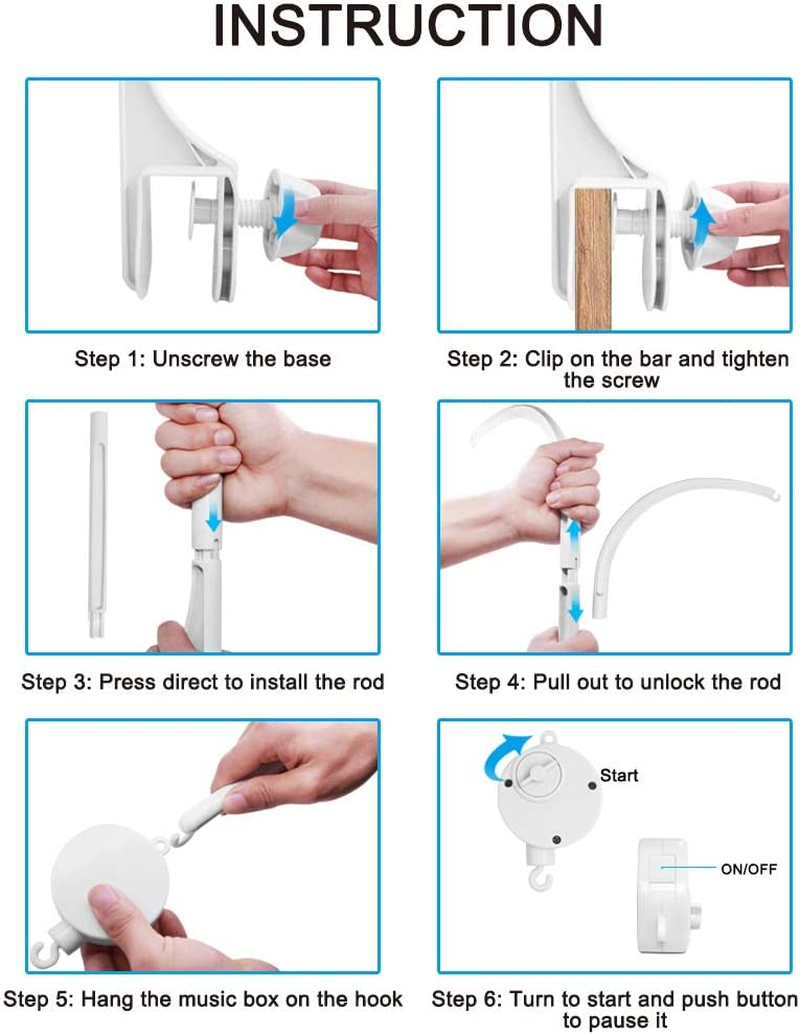 25 Inch Baby Musical Crib Mobile Bed Bell Holder Infant Bed Decoration Toys Rotating Music Box Nut Screw Arm Bracket