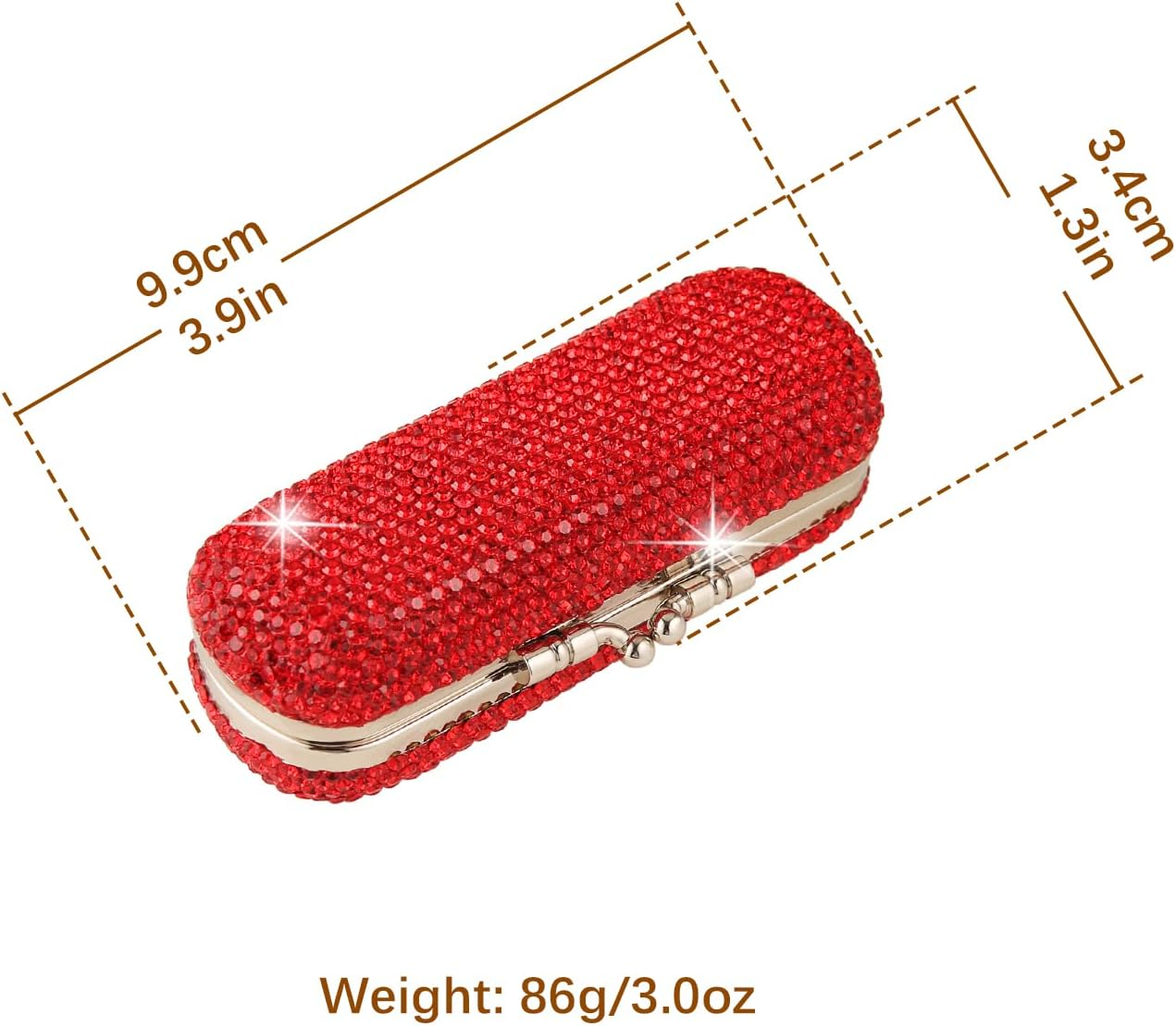 Asalways Shiny Rhinestone Crystal Portable Lipstick Case with Mirror Portable Bling Diamonds Makeup Cosmetic Storage Holder for Travel Ladies Fashion, Red - Red image number 3