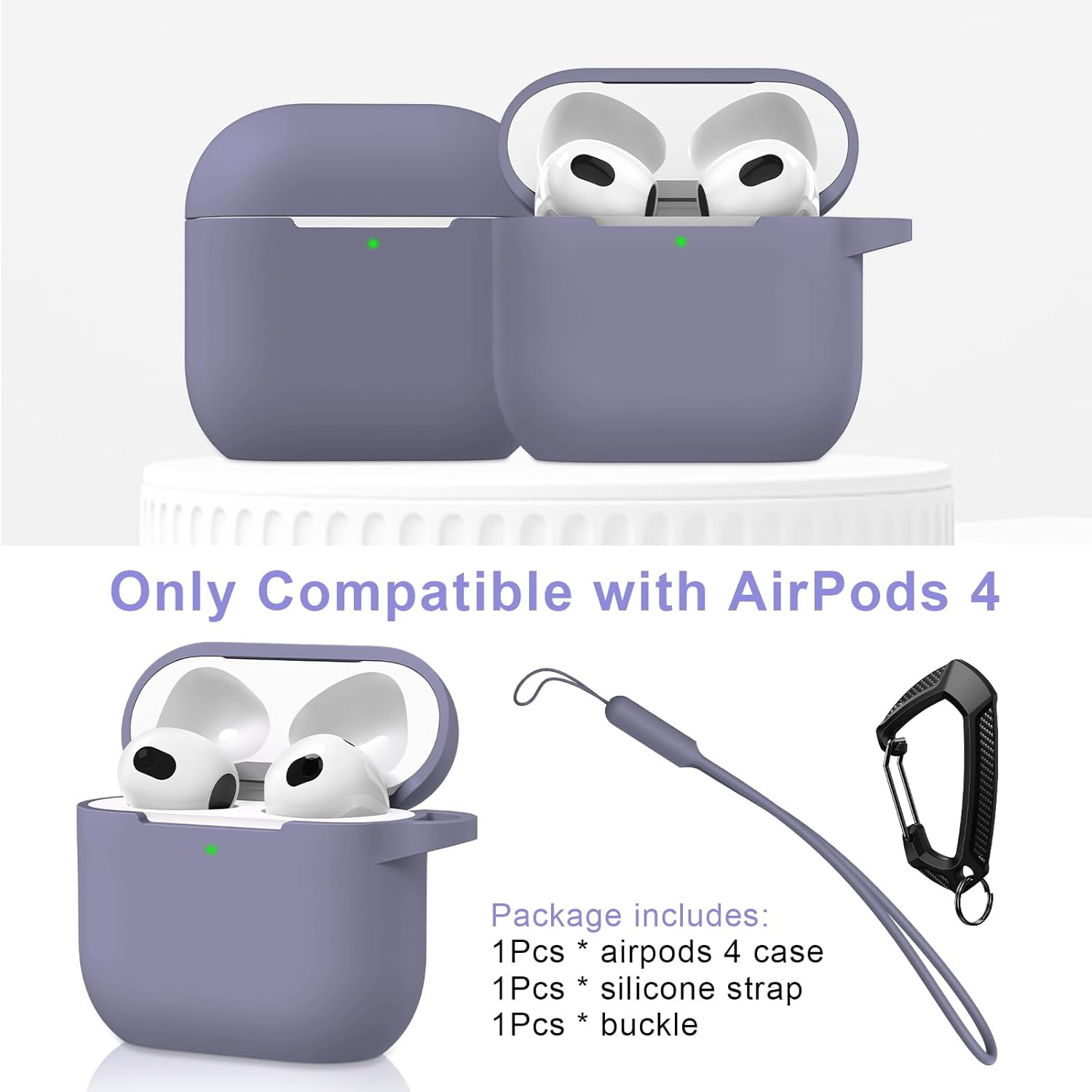 MILPROX Case Compatible for Airpods 4 Case - Soft Silicone Protective Skin Cover with Keychain/Strap, Front LED Visible, Shockproof Slim Cases Compatible for Airpod 4Th Generation - Lavender Purple image number 3