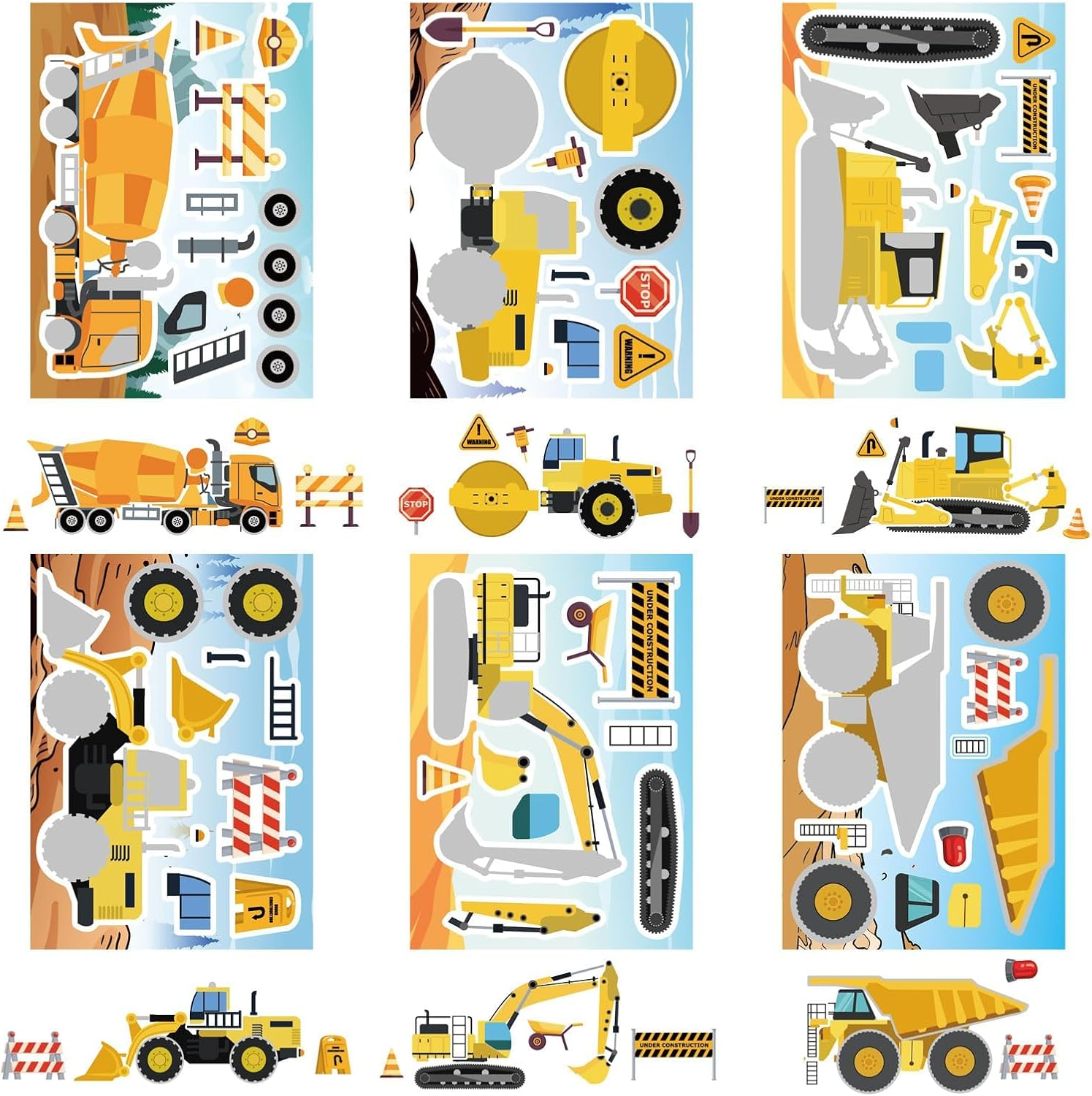 24 Sheets Construction Vehicle Stickers, Multicolored, Cartoon Style, Paper Material, Suitable for Glass, Plastic, Metal, Wall, Window, Car, Wall, Laptop, Construction Themed Party Favors image number 1