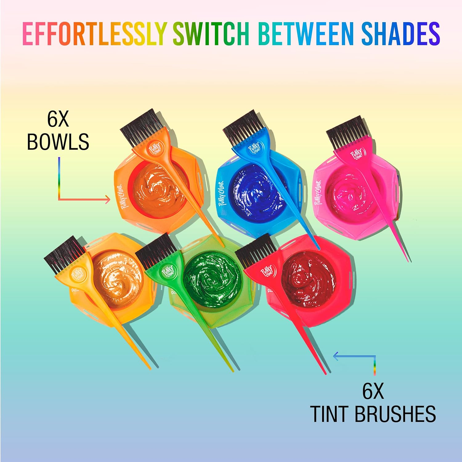 Punky Rainbow Tint Hair Dye Brush and Bowl Set - Multi-Color Hair Coloring Kit with Dye Mixing Bowls & Brushes, DIY Dyeing & Bleaching for Salon & At-Home Use image number 3