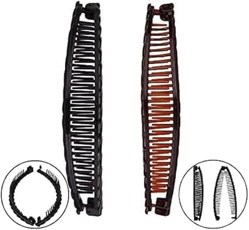 2 Pieces Large Banana Clip Fish Clips Long Hair Clips Banana Hair Claw Comb Grip Clips and Hair Clips Hair Accessories Black and Brown image number 1
