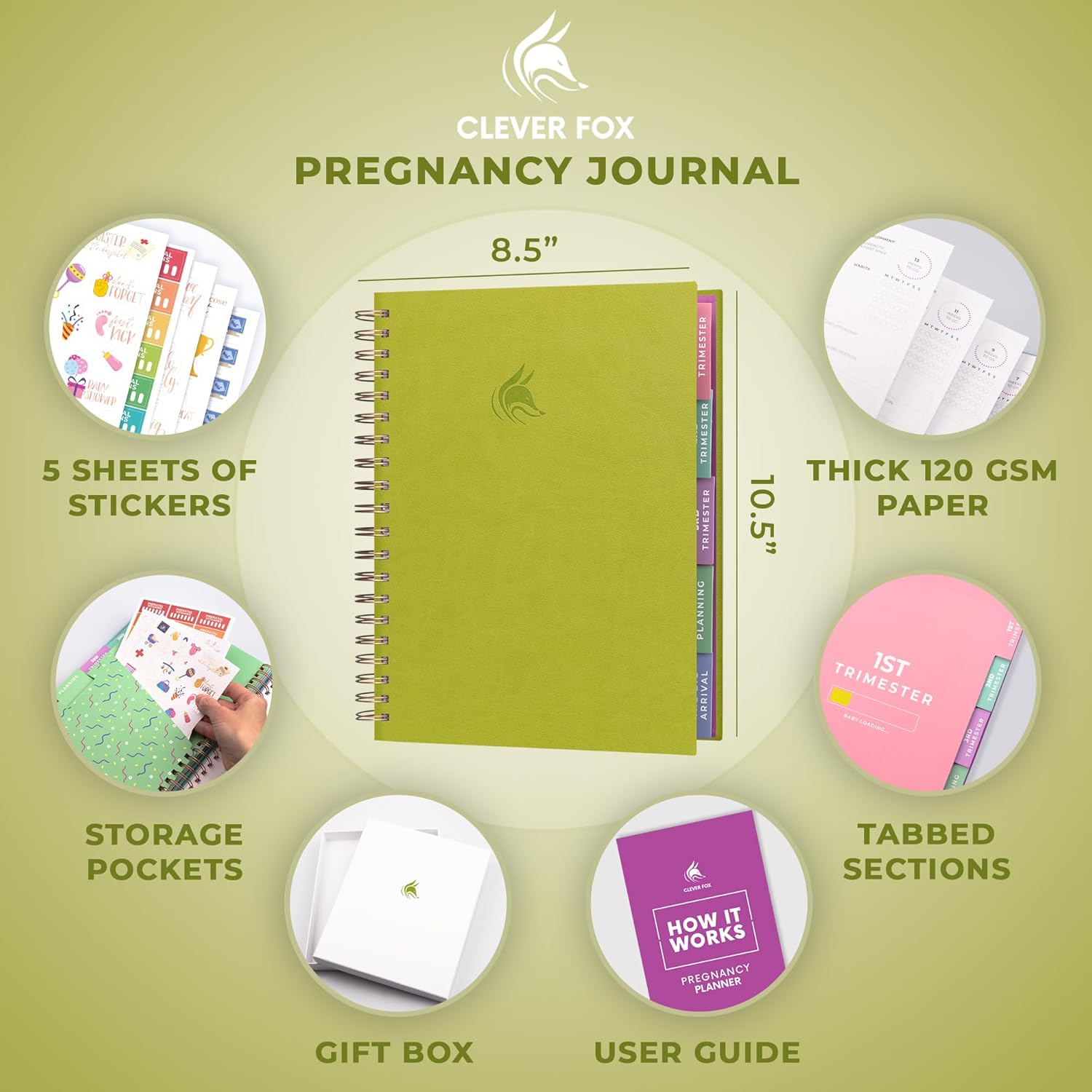 Clever Fox Pregnancy Journal & Memory Book - Pregnancy Planner & Notebook for Expecting Moms &ndash; Baby Keepsake, First Time Moms Gift (Spring Green) image number 4