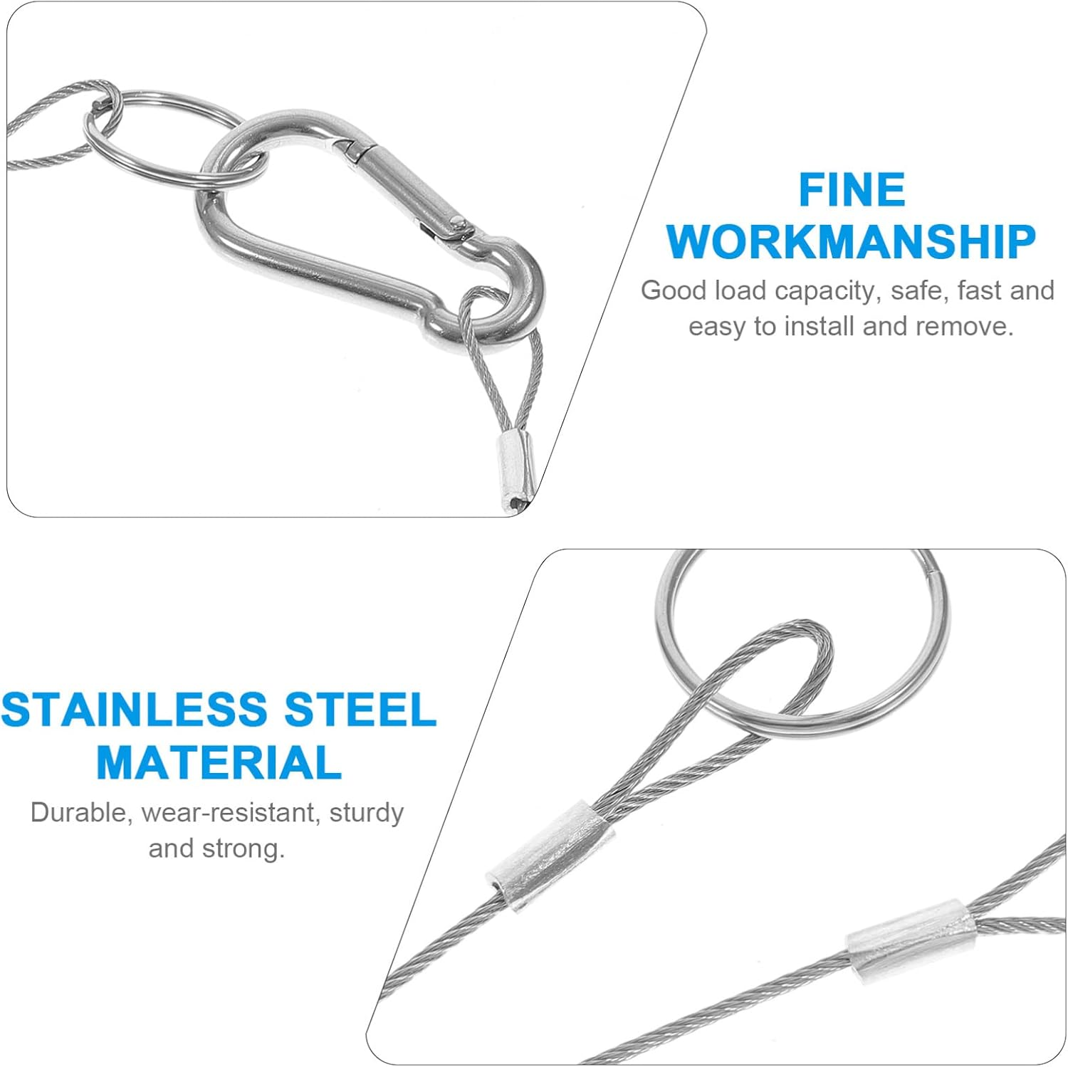 TEHAUX Lanyard Safety Rope Stainless Steel Wire Cable Tether 42 Inch Outdoor Security Strap for Shade Sails Dog Runs Camping Accessories image number 1