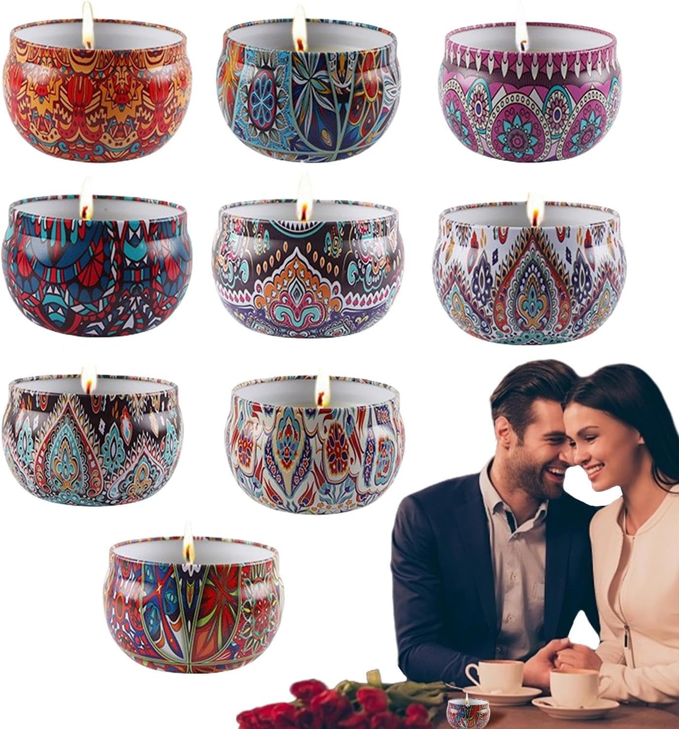 Scented Candle Set - Set of 9 Multi-Purpose Natural Scented Candles - Portable Candles with Lidded Jars for Working, Reading, Yoga, Bathing, Dating, Honeymoon Zankie image number 6