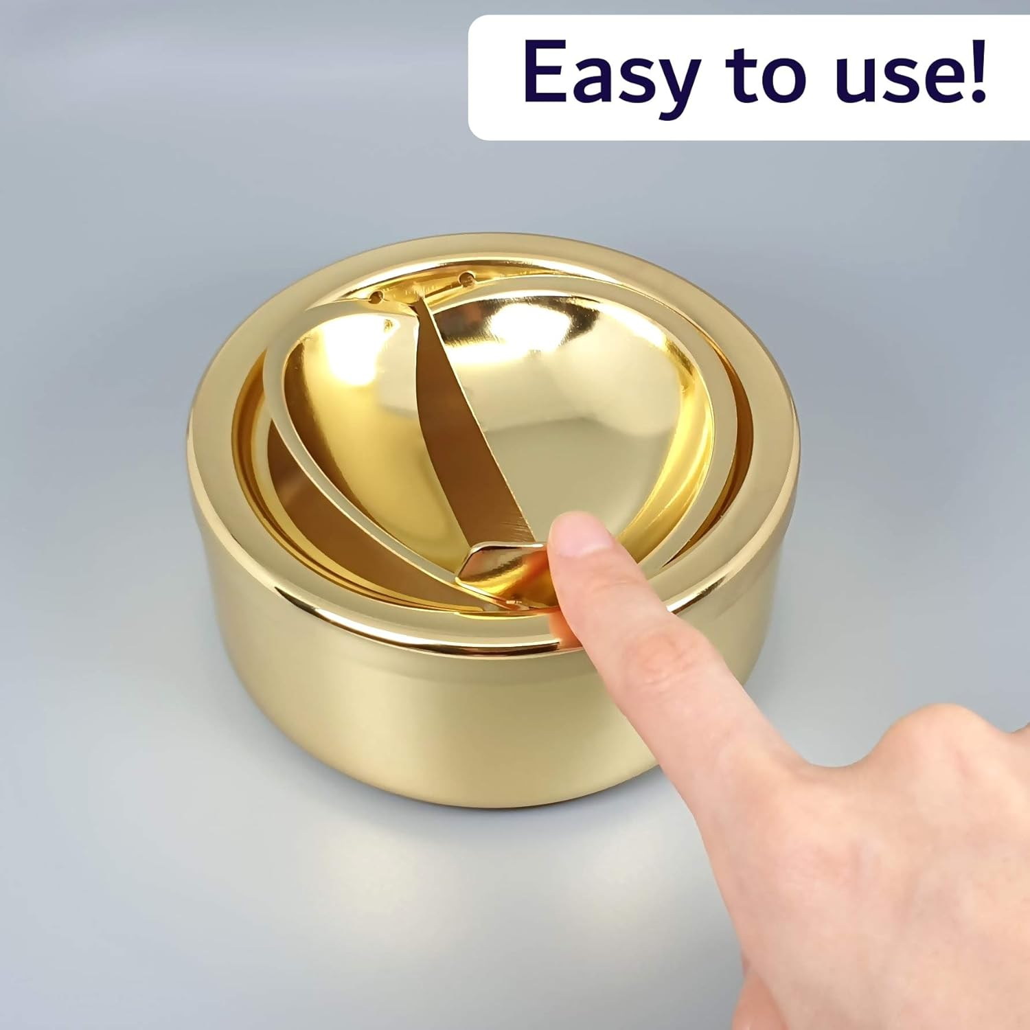 Gold Classic Metal Ashtray with a Lid for Cigarettes - Windproof Outdoor Ashtrays Can Patio Outdoor Indoor Decorative Fancy Ash Tray - Gold image number 5