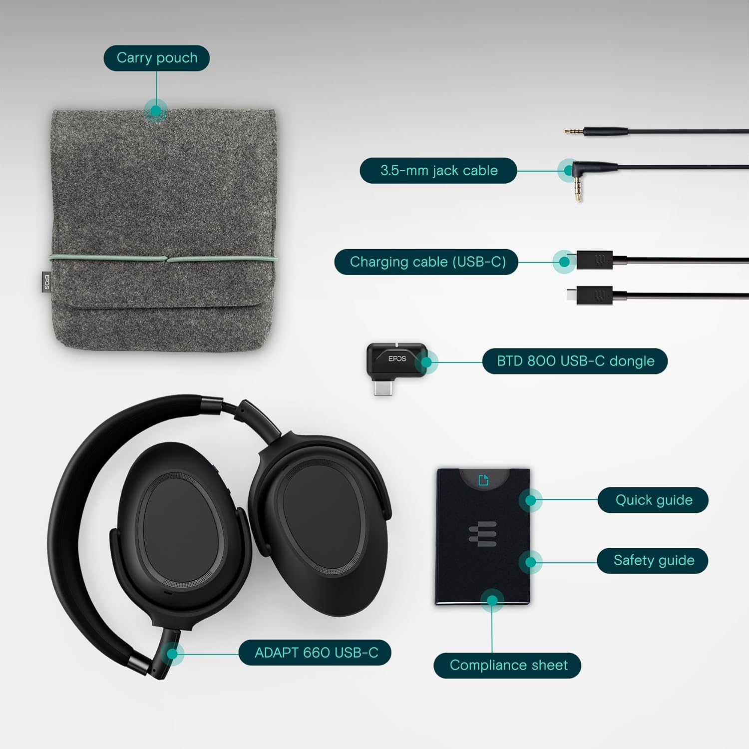 EPOS Adapt 660 USB-C Wireless Bluetooth Headset - Hybrid ANC, UC Certified, Noise Cancellation, 30 Hour Battery, Dual Device Connection, Premium Stereo Sound, Comfortable Over-Ear, Black image number 5