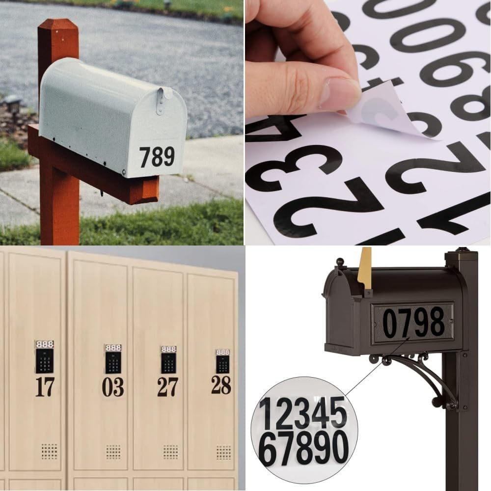 12 Sheets Number Stickers, Mailbox Numbers Self Adhesive Waterproof Vinyl Numbers for Mailbox, Sign, Window, Door, Car, Truck, Home, Business, Address (Black)