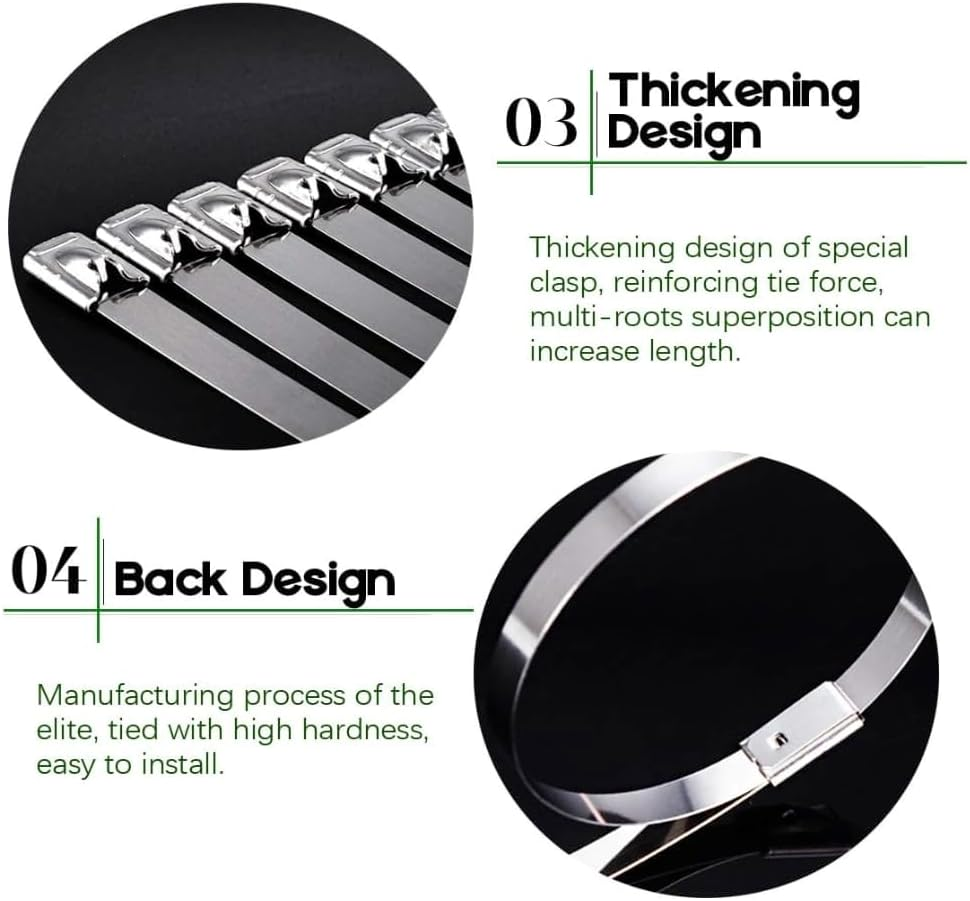 Goethe Garden Heavy Duty Metal Zip Ties (With Tie Cutter) 4 Size of 11.8 Inch 9.8 Inch 7.8 Inch 6Inch Multi-Purpose Cable Ties, Suitable for Fixing Fences, Pipes, Etc. Outdoor. image number 3