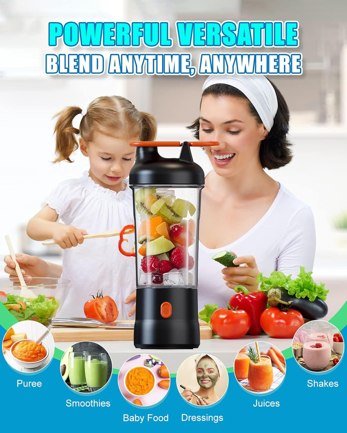 Portable Blender for Juicer and Shakes and Smoothies, 750Ml USB-C Rechargeable - Mini Small Blender Cup for Kitchen, Office, Gym (Black) - White image number 4