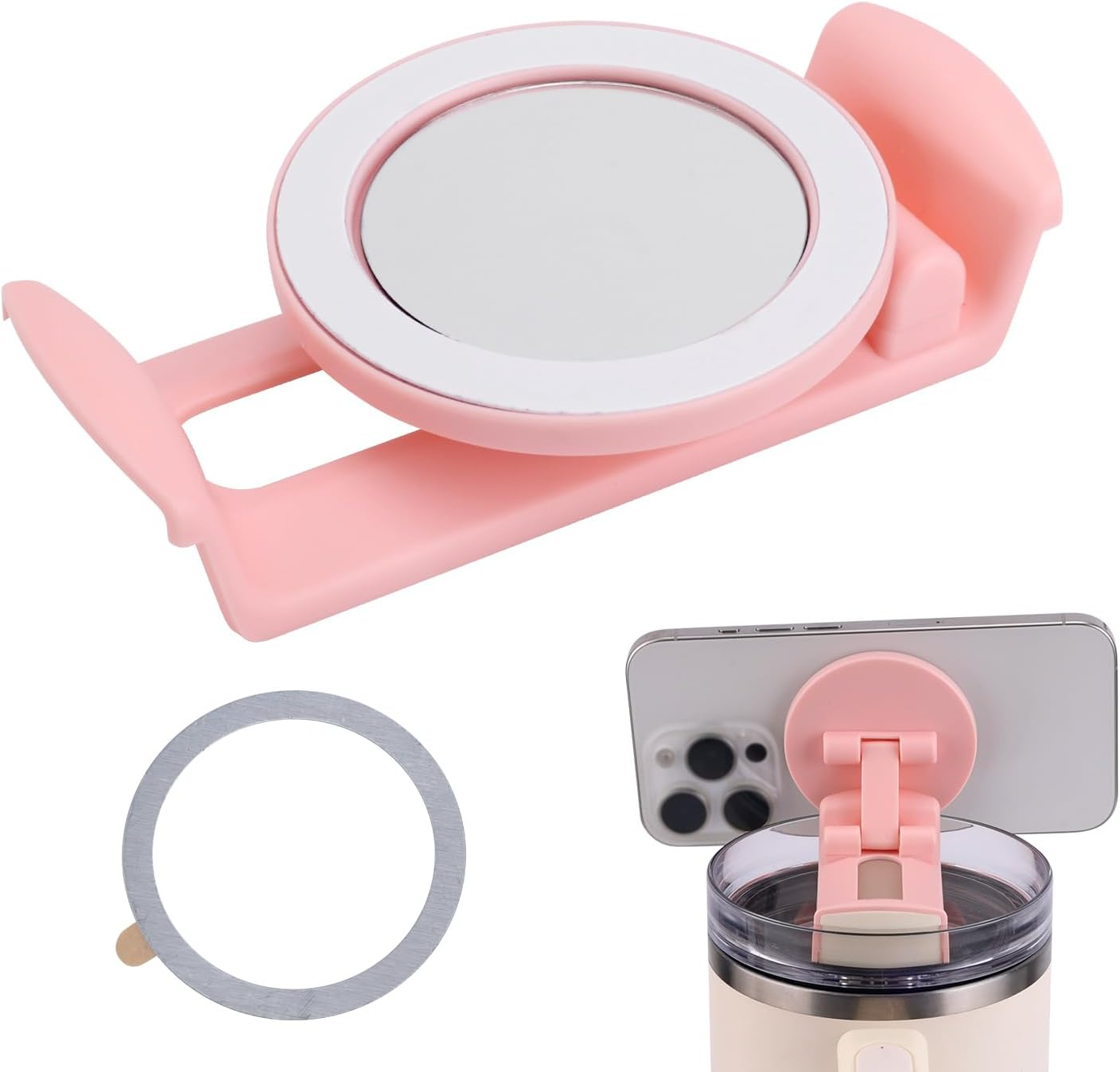 BOXOB Phone Holder for Stanley Cup 40Oz Quencher H1.0 H2.0 Lids, Hands Free Magnetic Foldable Mobile Phone Holder Tumbler for Stanley Cup Accessories Magsafe Phones