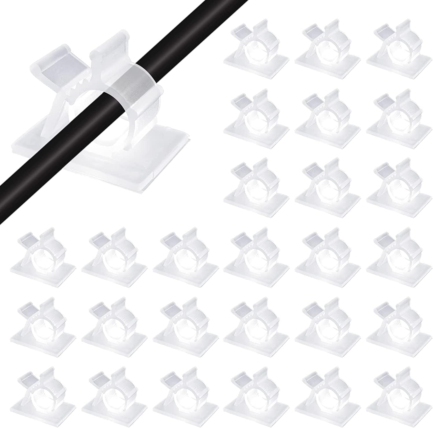Clearhill 50 Pcs 4-Section Adjustable Self-Adhesive Nylon Cable Clips &ndash; White Wire Holders for Maximum Diameter 0.36 Inch (9.3Mm) &ndash; Cord Management for Home, Office, Car &ndash; Durable & Easy Installation