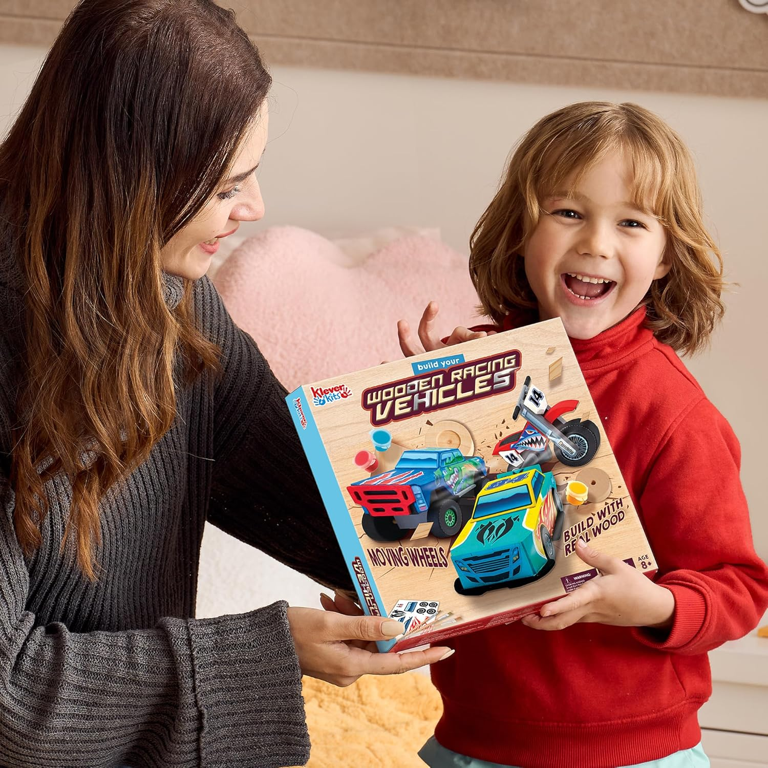 JOYIN Kids Craft Kit Build & Paint Your Own Wooden Race Car Art & Craft Kit DIY Toy Make Your Own Car Truck Toy Construct and Paint Craft Kit, Presents for Kids image number 2