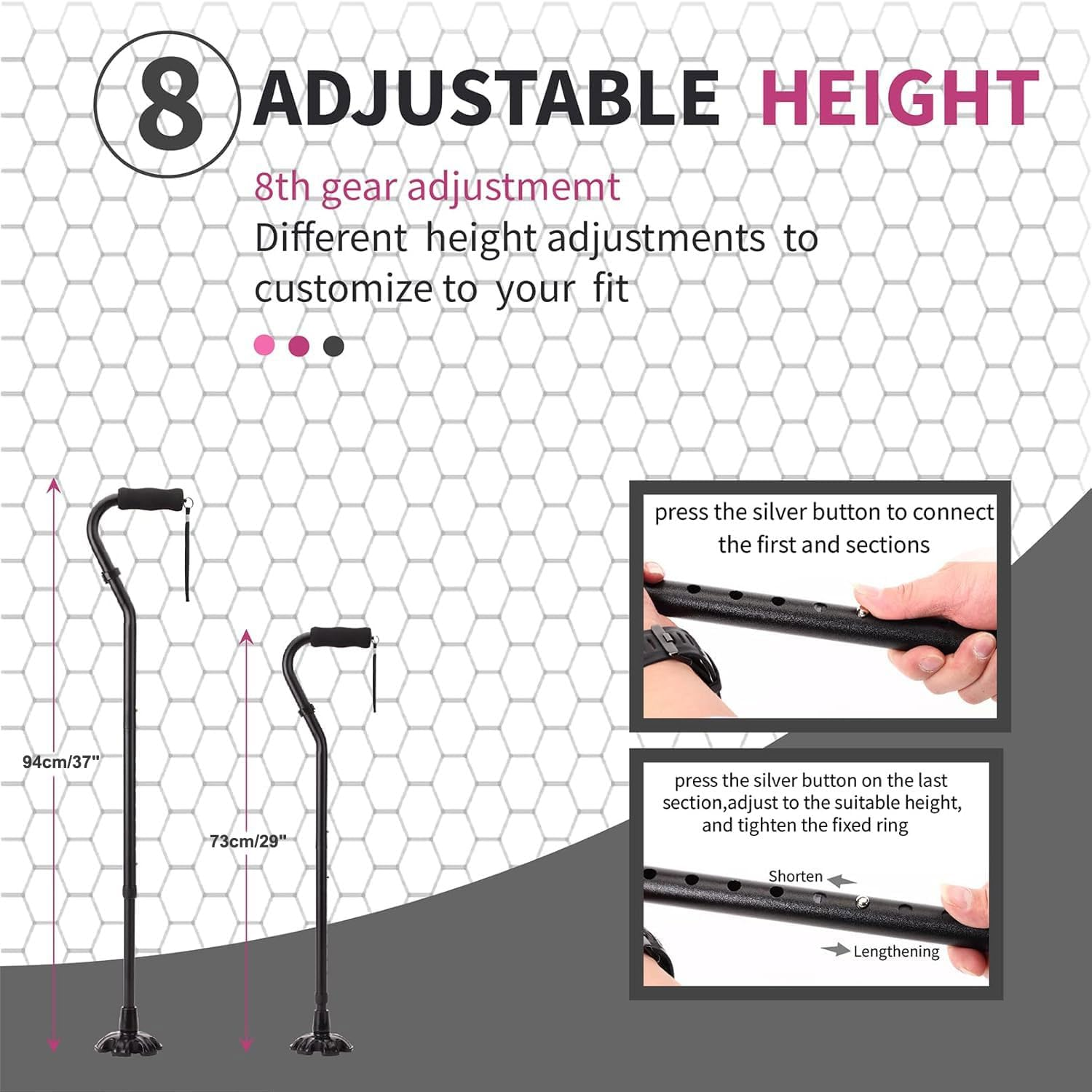 Walking Canes Stablize Women Quad Canes for Seniors & Adults Foldable Adjustable for Men & Women Heavy Duty Freestanding Cane for People with Leg Injuries 3 Footings image number 4