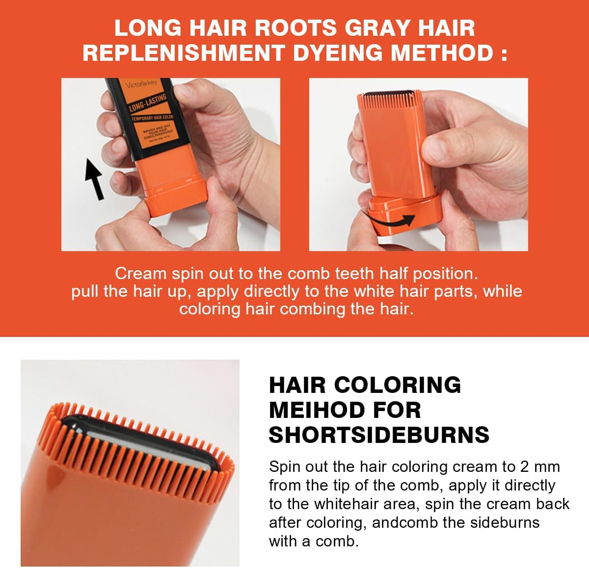 Hair Dye Stick with Comb Hair Color Stick 2-In-1 Hairdye Combstick Portable Hair Dye Comb for Gray Hair Coverage Temporary Hair Touch up Pen for Women & Men Roots Hairline Shading (Black)