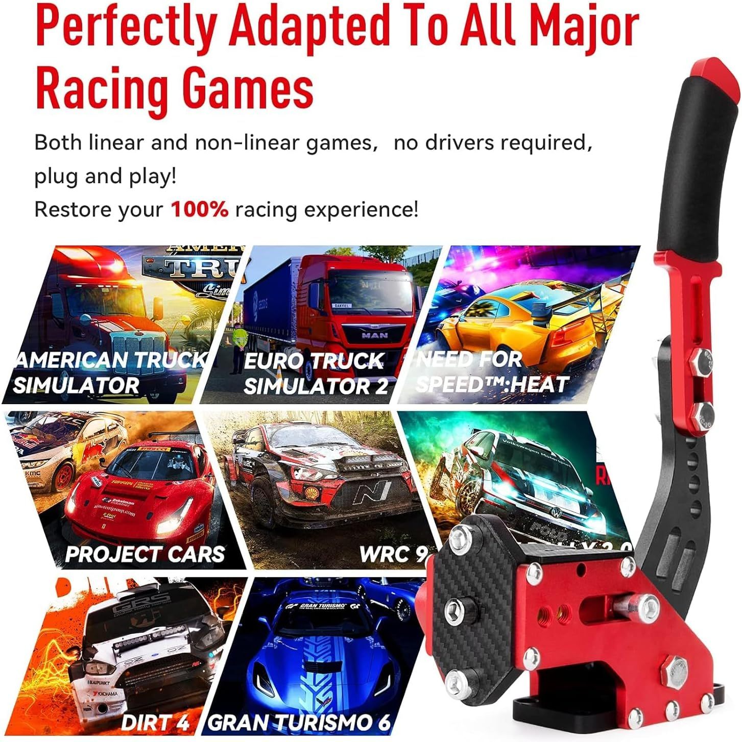 64 Bit USB Handbrake with Clamp for PC Windows Sim Racing Games G25 G27 G29 T500 FANATECOSW Dirt Rally with Handle Grip Red A image number 4