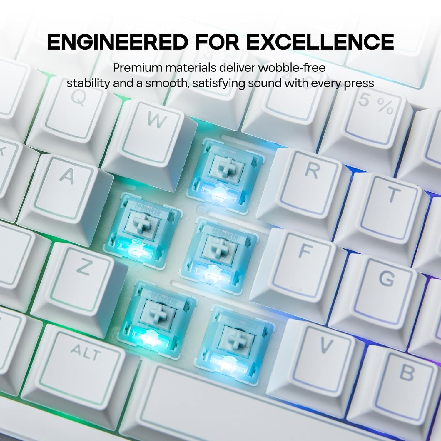 EPOMAKER Creamy Jade 45Gf Gaming Keyboard Switches, 100 PCS Linear Switch, 5-Pin Pre-Lubed Switch, with PC/PA66 Case, POK Stem, Compatible with MX Keycaps for Mechanical Keyboard image number 3
