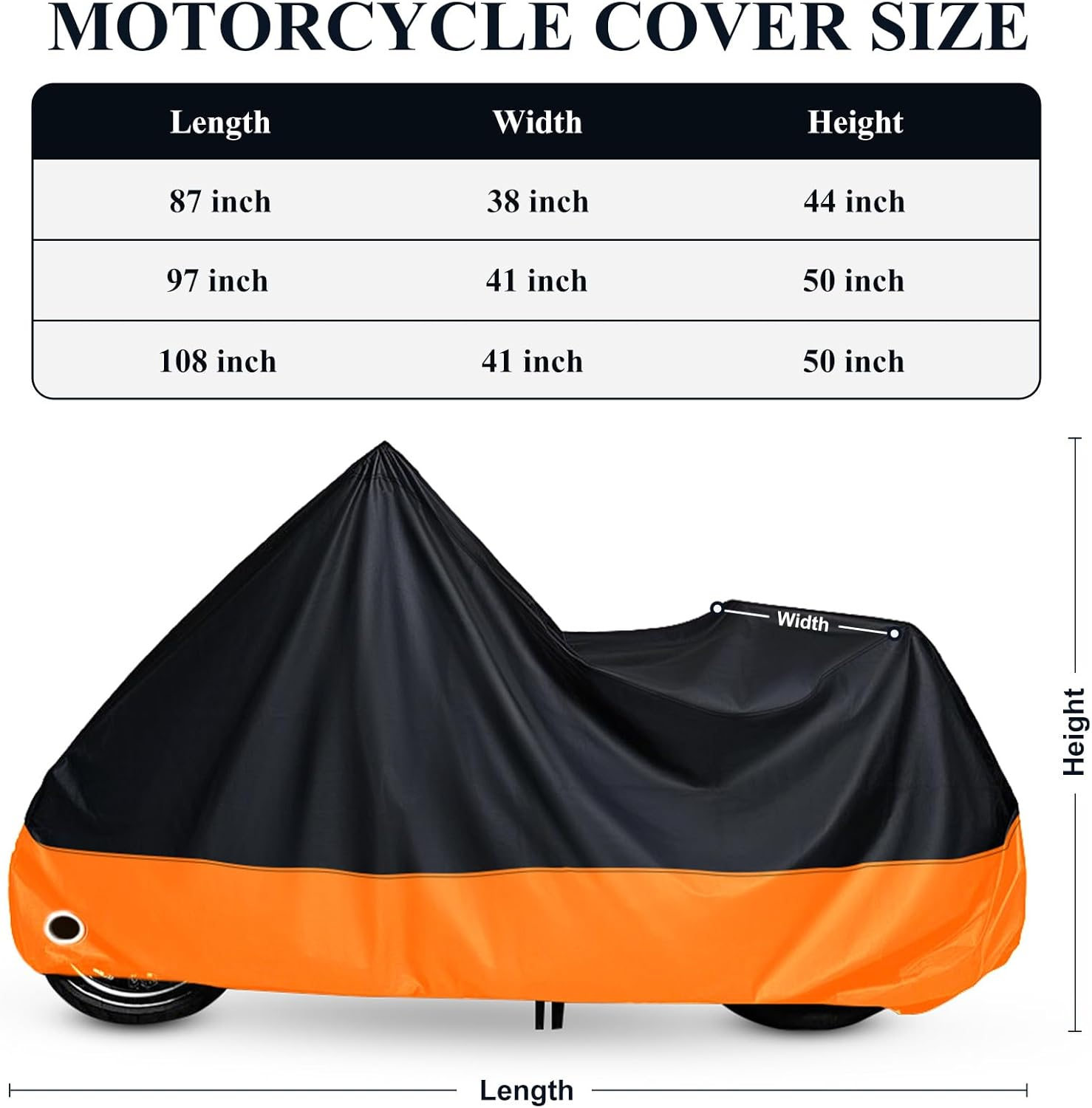 XYZCTEM All Season Black&Orange Waterproof Sun Motorcycle Coverfits up to 108 Harley Davisonhondasuzukikawasakiyamaha and More (XX Large) image number 6