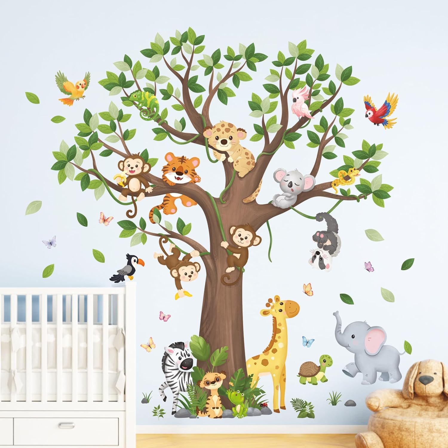 DECOWALL SG4-2504 Large Tree Jungle Animals Wall Stickers Peel and Stick Removable Decals for Kids Safari Nursery Bedroom Playroom Decor Zoo image number 2