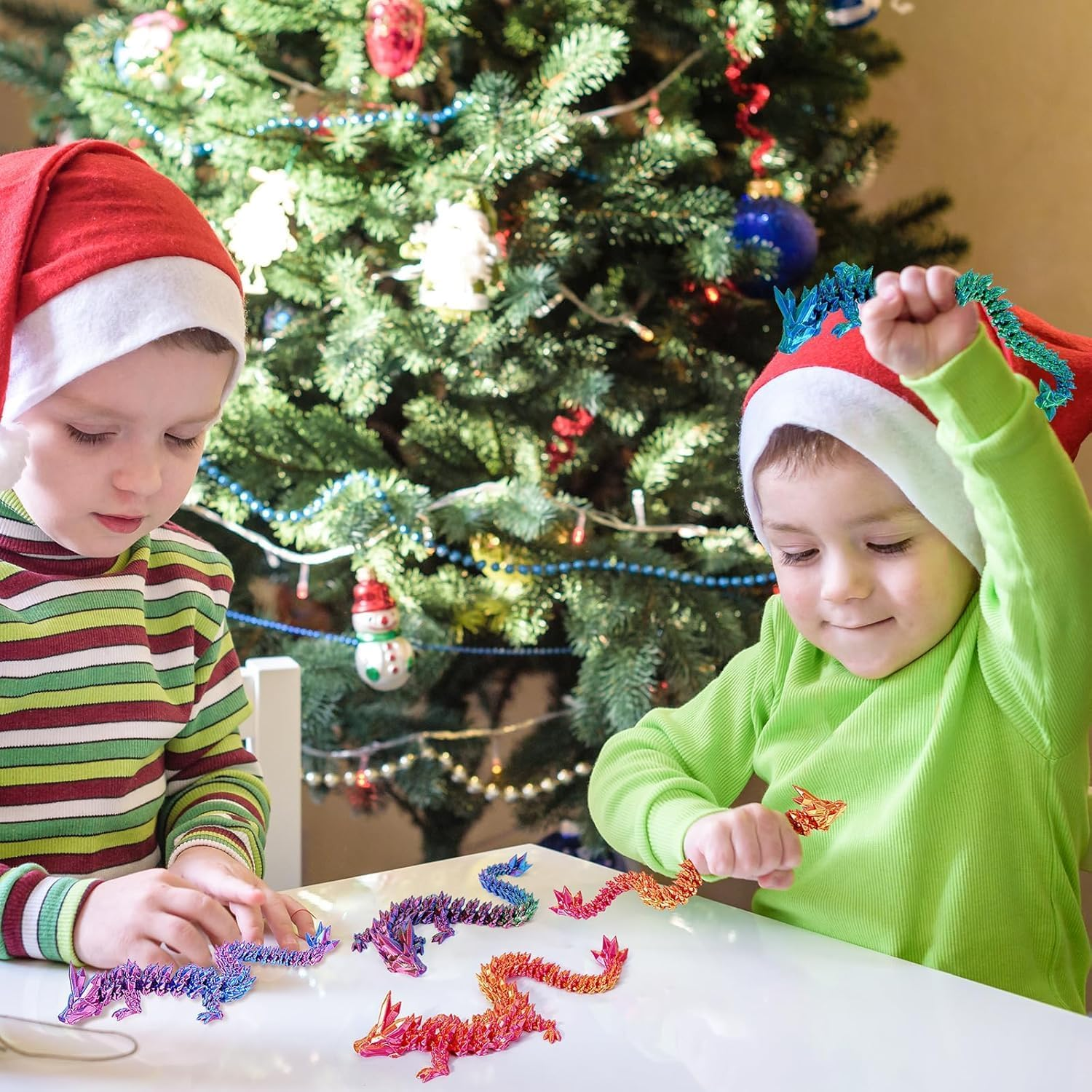 3D Printed Crystal Dragon Fidget Toy, Flexible Articulated 4PCS Animal Decor (4-Piece Set-A) image number 3