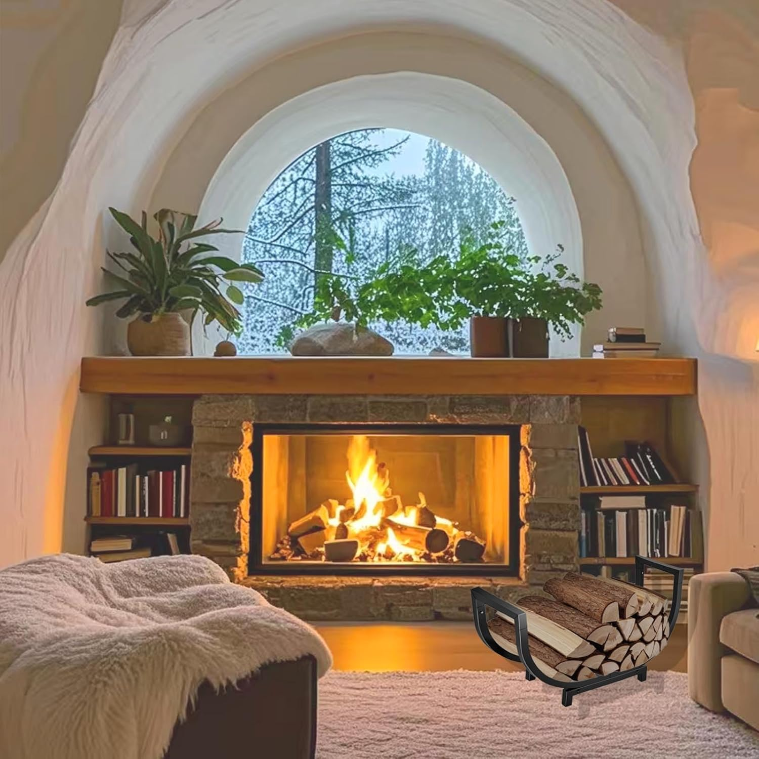 Firewood Rack Outdoor, Indoor Firewood Storage and Stable Log Holder, Firewood Rustproof Holder and Rustproof Metal Wood Rack for Fireplace Patio Deck Firepit image number 3