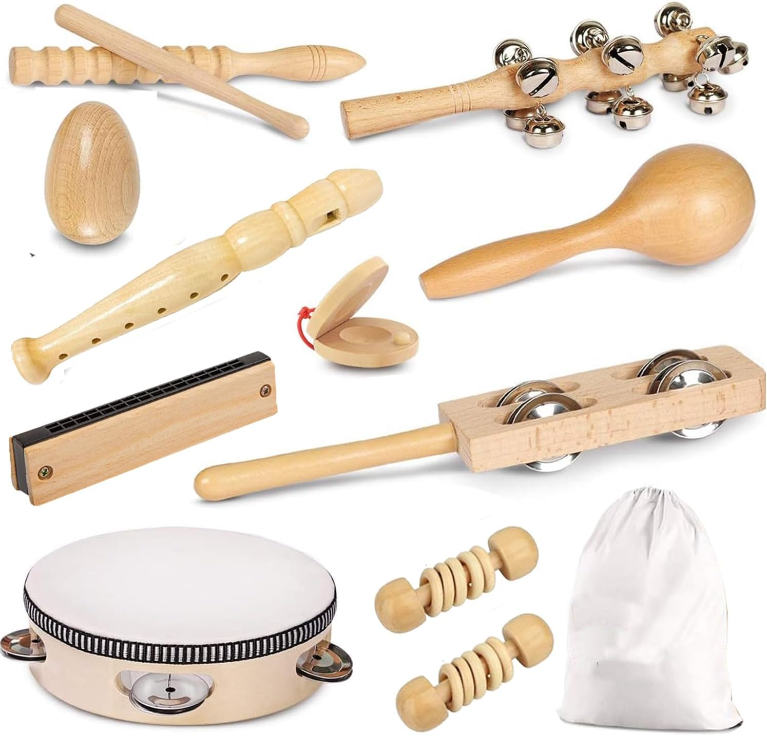 Toddler Musical Instruments International Natural Wooden Percussion Instruments Toy for Kids Preschool Educational, Musical Toys Set for Boys and Girls with Storage Bag image number 6