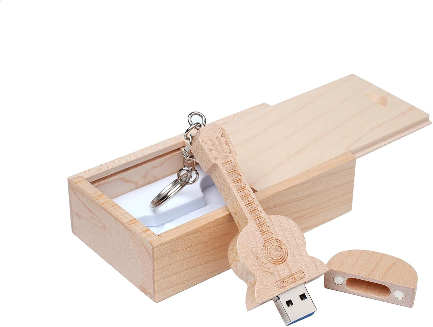 Guitar Shaped Maple Wood Memory Stick USB Flash Drive in Wood Box (3.0/16GB, Bamboo Wood)