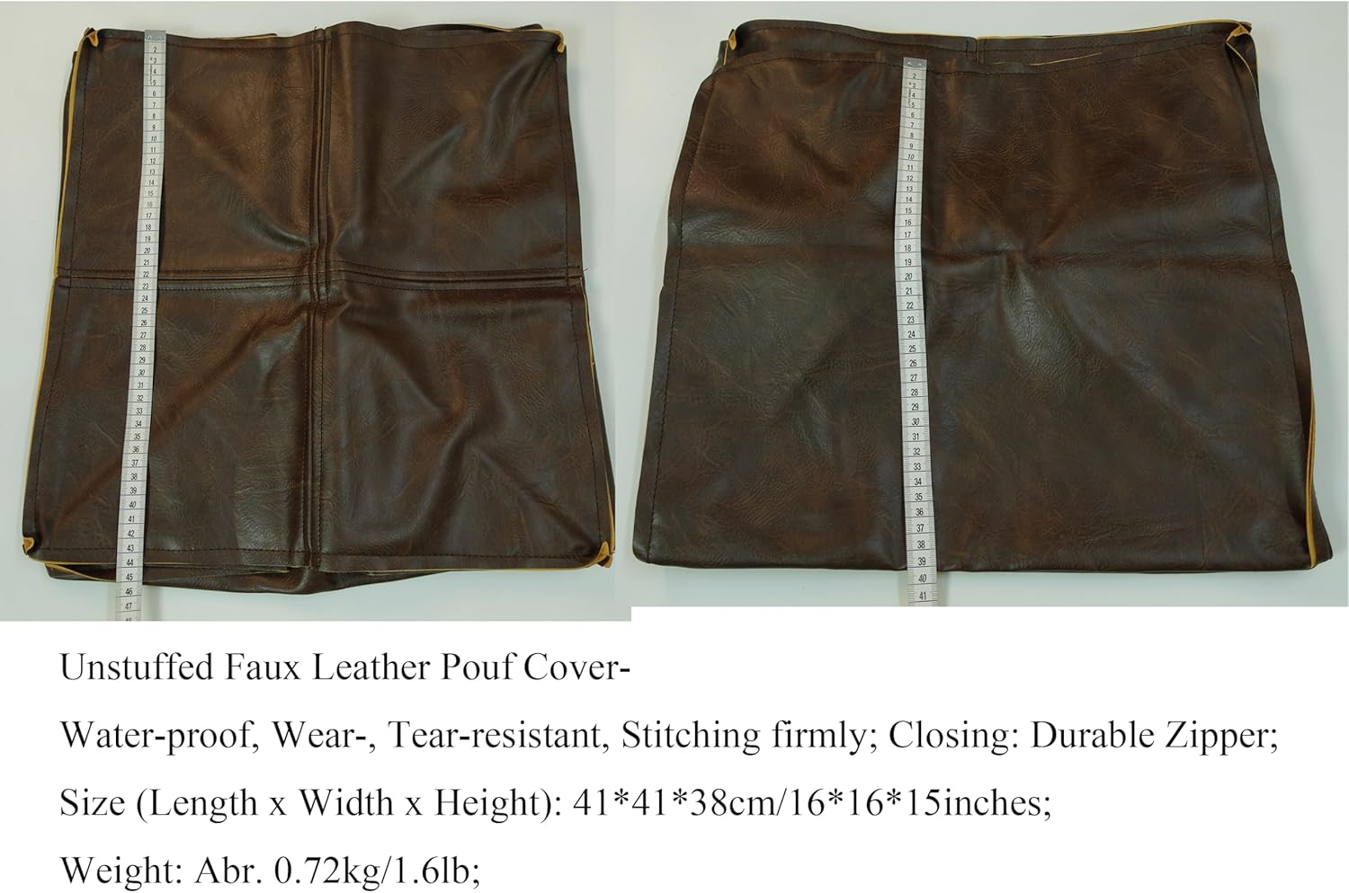 Unstuffed Pouf Ottoman Cover - Faux Leather Storage Pouffe Covers, Floor Cushion Footrest Seat Cover, Waterproof Square 41X41X38Cm (Cover Only) - Brown image number 6