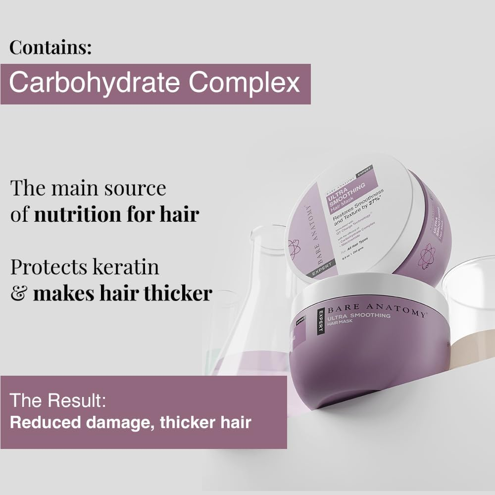 Bare Anatomy Ultra Smoothing Hair Mask | Restores Smoothing & Texture by 27% | Deep Conditioning with Carbohydrate Complex & Niacinamide | for Dry & Frizzy Hair | Sulphate & Paraben Free | for Women & Men | 8.4 Ounce image number 4