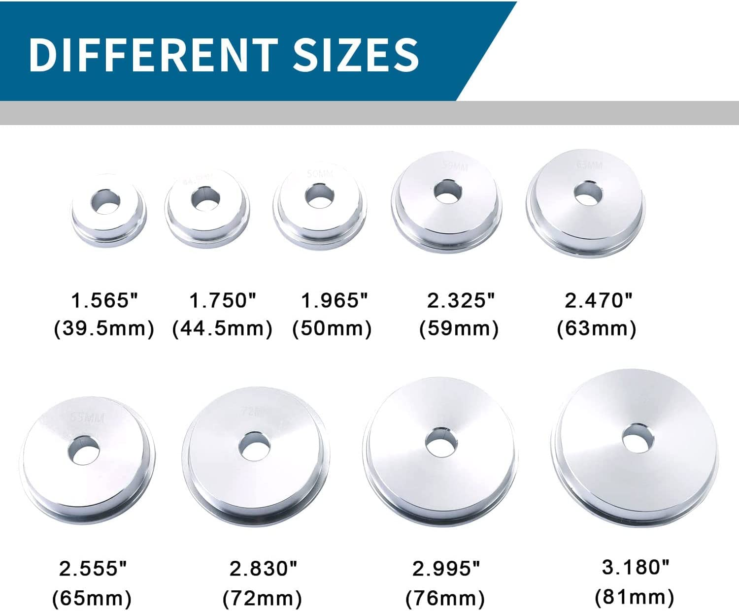 10Pcs Bearing Race and Seal Bushing Driver Install Set Universal Aluminum Bush Drive Seal Kit, 1 Driver 9 Discs Collar Axle Housing with Red Carrying Case Fit for Most Automotive Wheel Bearings image number 1