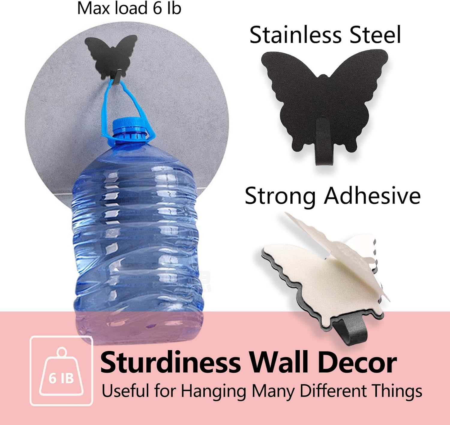 Duehoppee 8 Pack Adhesive Hooks,Cute Butterfly Sticky Hooks,Wall Decoration Hooks,Strong Stainless Steel Hooks to Organize Kitchen Office Bathroom Items, Key Hooks, Hat Hooks (Black) - Purple image number 3