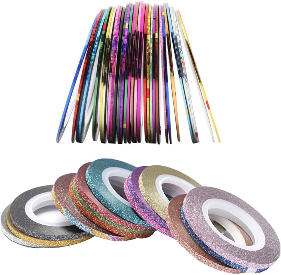 Mixed Color Beauty Striping Decals Tips Tape Line DIY Design Nail Art Stickers,Nail Grind Gold and Silver Lines for Nail Tools Decorations, 32Pcs / Set image number 3