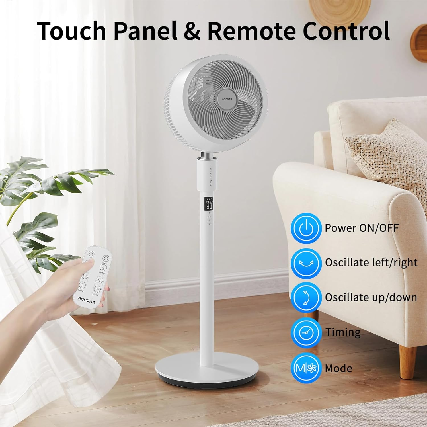 Pedestal Fan, Height Adjustable Standing Fan with Remote, 90&deg; Oscillating Floor Fan, 32 Speeds, 25Db Quiet Room Fan, 12H Timer, for Home, Office image number 6