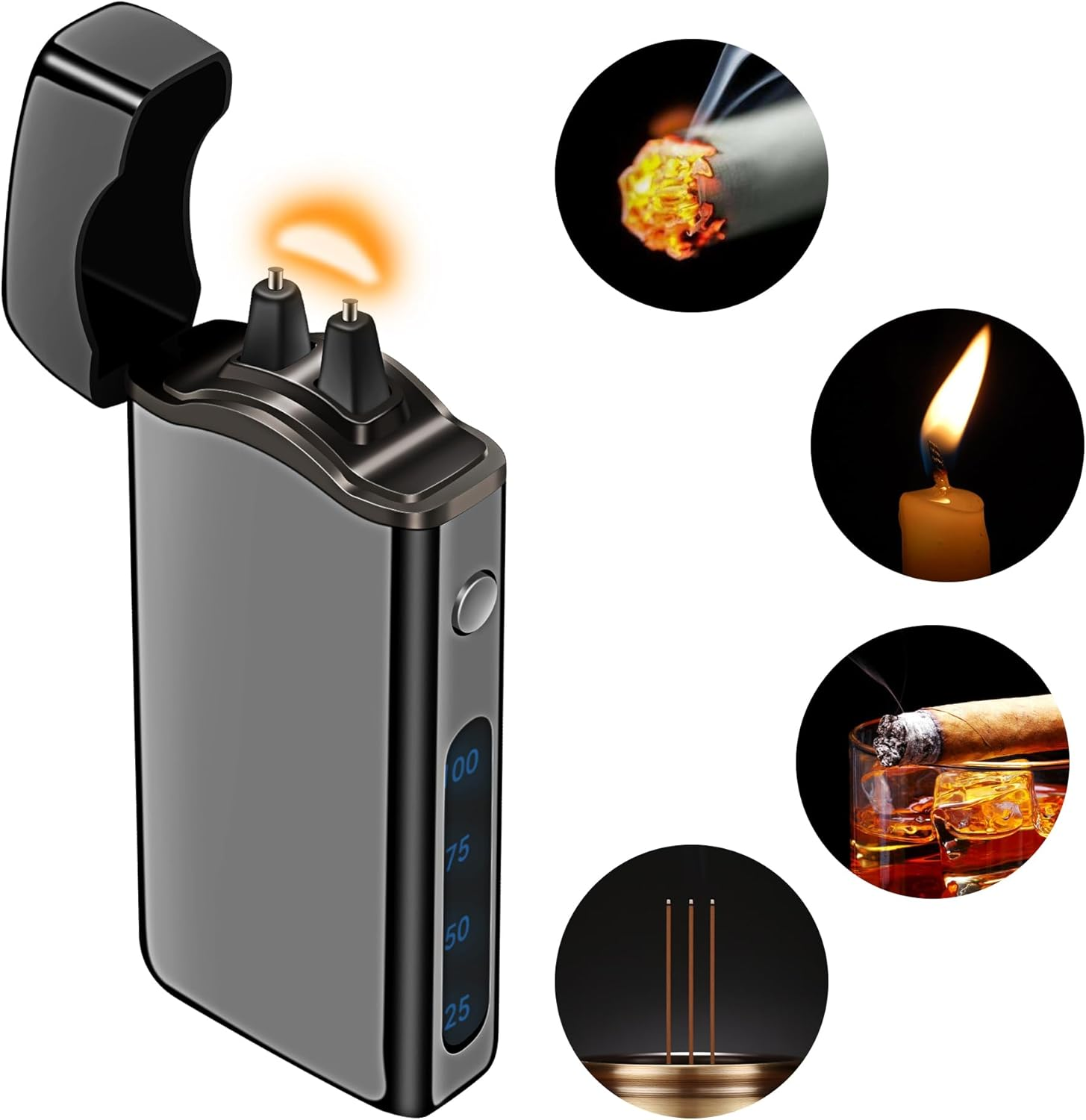 Big Arc Lighter Magical &ldquo;Flame&rdquo; USB Rechargeable Plasma Electric Cool Lighter (Black) - Blue image number 6