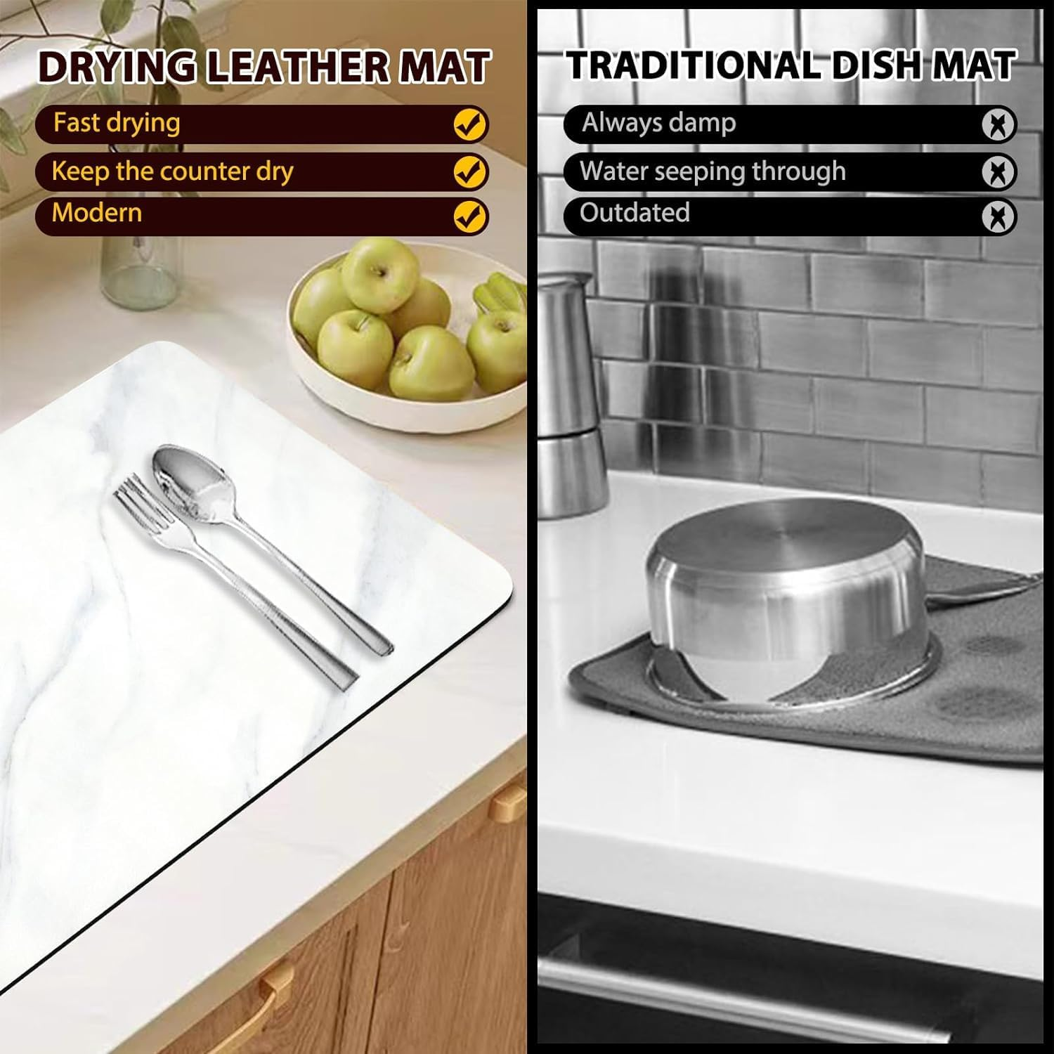 Dish Drying Mat for Kitchen Counter, 27.2"X17.4" Super Absorbent Hide Stain Dish Drying Pad with Non-Slip Rubber Backed, Quick Drying Mat for Coffee Machine Dish Rack（Whtie Marble） image number 6