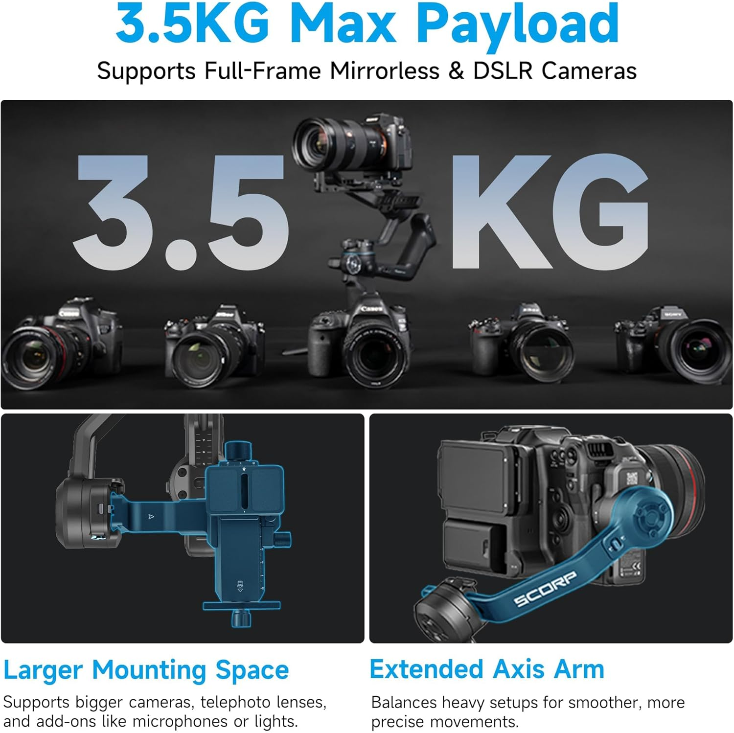 Feiyutech SCORP-C2 Gimbal Stabilizer DSLR and Mirrorless Camera, Camera Gimbal with Built-In AI Tracking, Native Vertical Shooting, 3.5Kg/7.72Lbs Payload for Canon/Sony/Panasonic/Nikon/Fujifilm image number 3