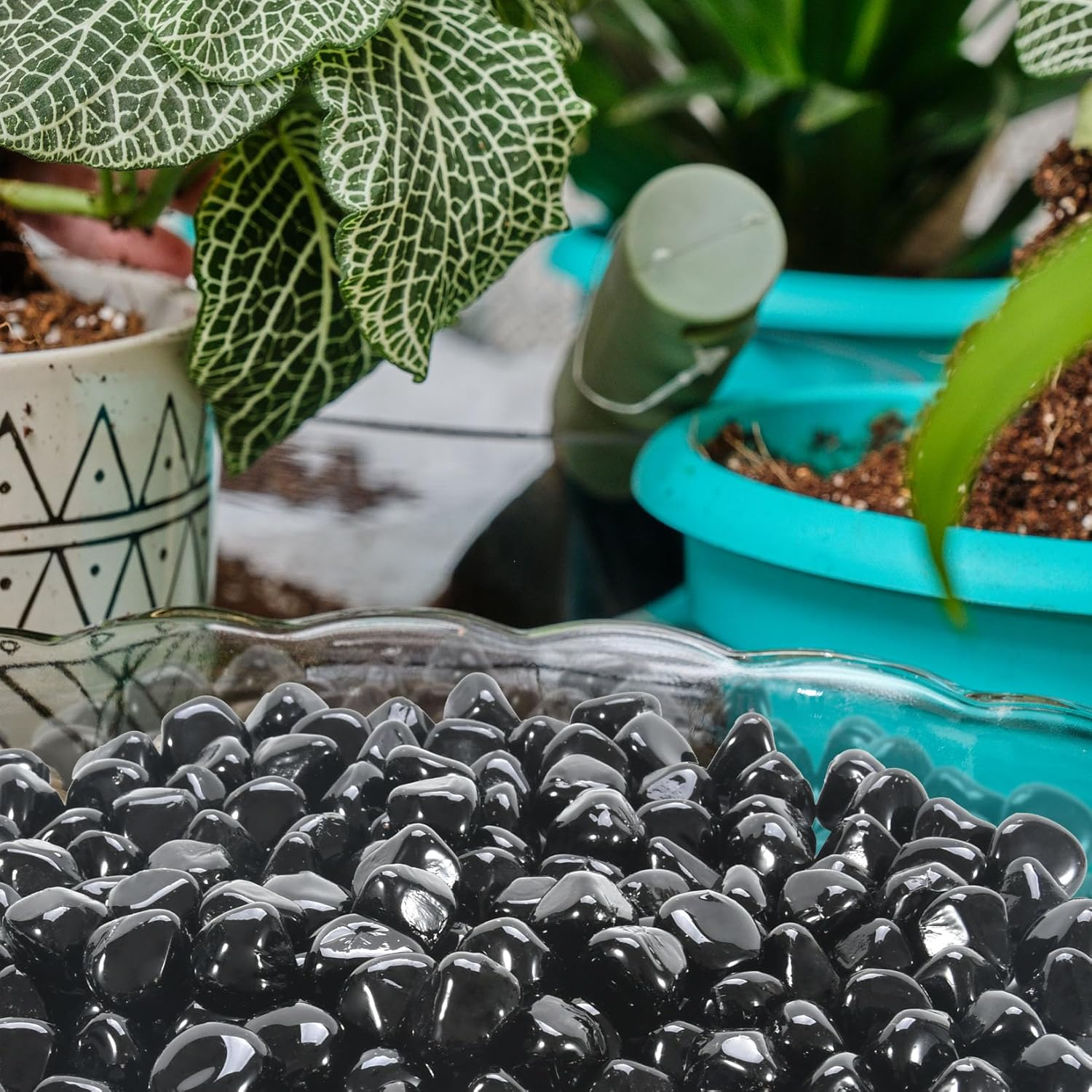 Gassaf Diamonds Fire Glass for Gas or Propane Fire Pit Fireplace & Landscaping 10-Pound 1 Inch (Onyx Black Luster) image number 6