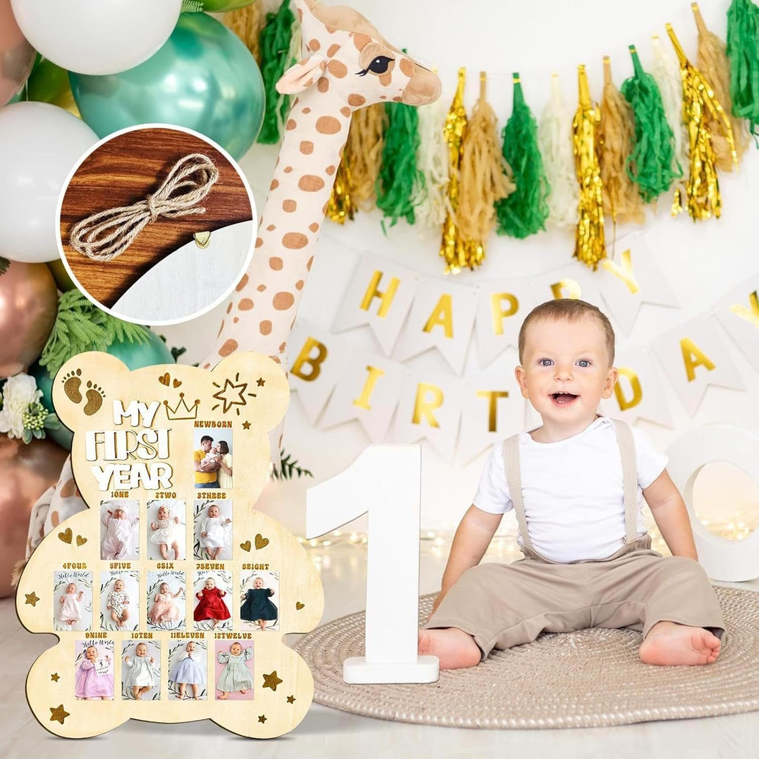 Baby Photo Board | Cute Baby Picture Frame | Wood Kids Growth Picture Display Board for New Parents Enthusiasts Photographers Family Reunion First Birthday Travel