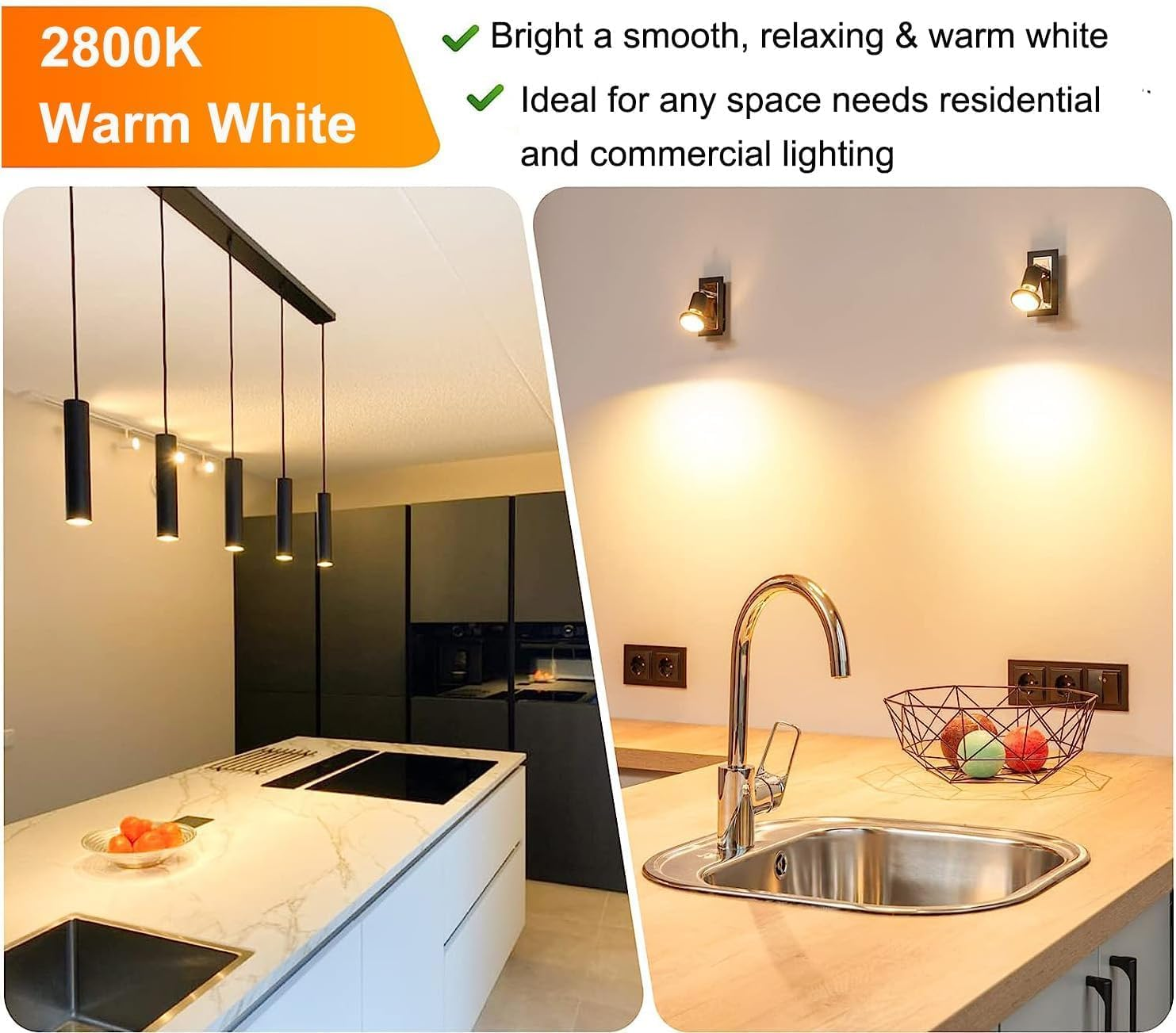 Vinaco GU10 Halogen Bulb 25W, 6 Pack GU10 Bulbs 38&deg; Beam Angle Warm White 2800K Dimmable, Long Lasting 230V 25W for Recessed, Track Lighting image number 1