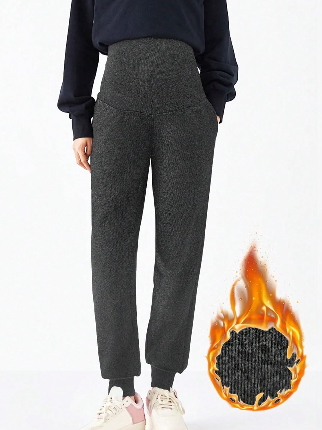 PARNIXS Women'S Thermal Maternity Pants, Fleece Lined Winter Pregnancy Joggers with Stretchable Waist, Cozy Warm Ankle Pants for Pregnant Women image number 1