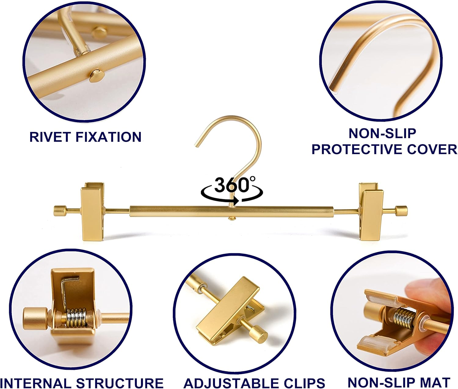 Amber Home Premium Matte Gold Aluminum Pants Hangers 10 Pack, 12.2&rdquo; Extra Smooth & Durable Metal Skirt Slack Hanger, Light & Sturdy Metal Rack for Trouser with 2-Adjustable Non Slip Clips Swivel Hook image number 1