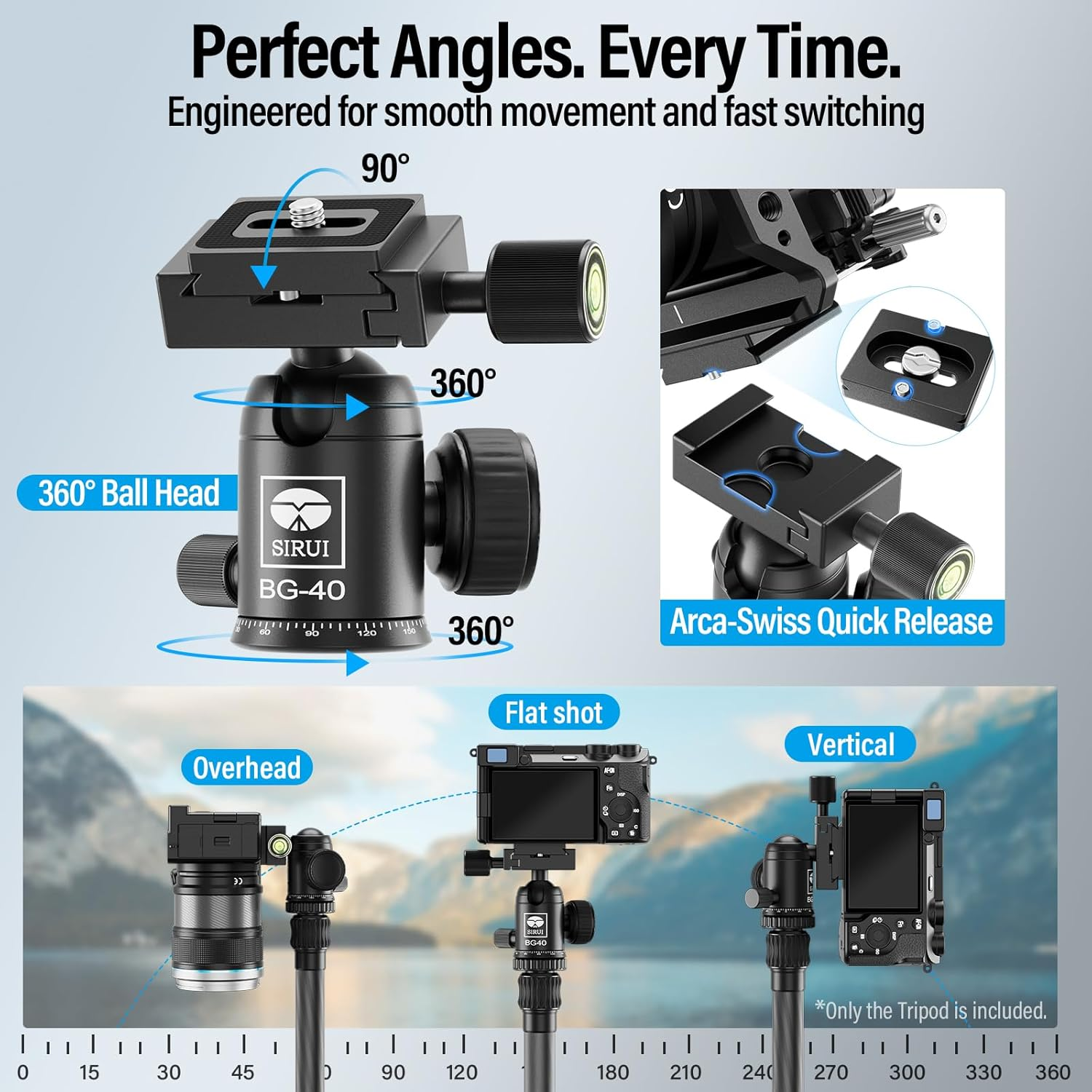 SIRUI Lightweight Carbon Fiber Travel Tripod, 6Kg Load Capacity Compact Camera Support with Carry Bag, Portable for DSLR Mirrorless Cameras, Max Height 54" for Hiking Vacation Vlogging image number 5