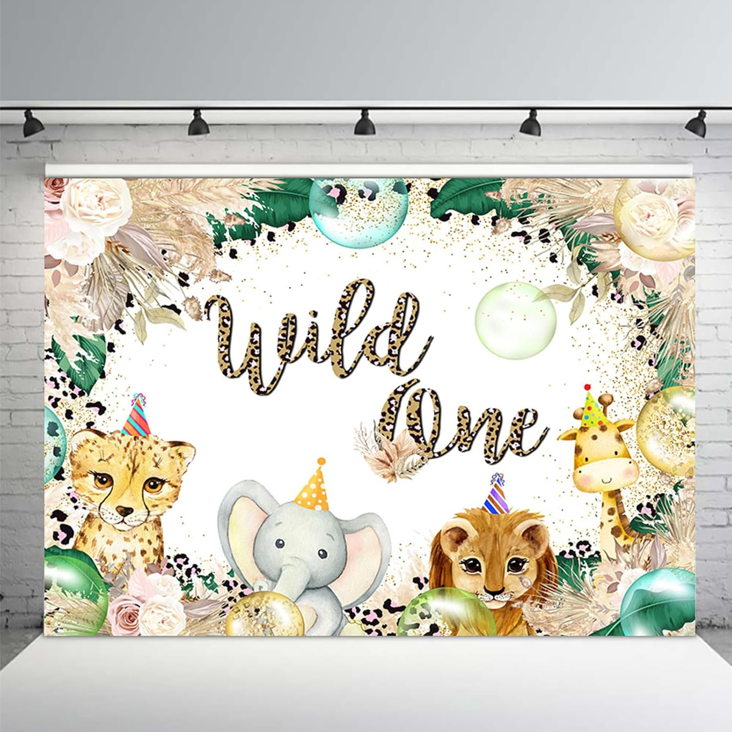 APROPHIC Wild One Background Jungle Wildlife First Year Birthday Background Wild Animals Birthday Banner Background Pampas Grass Cake Table Decoration 210 X 150 Cm image number 3